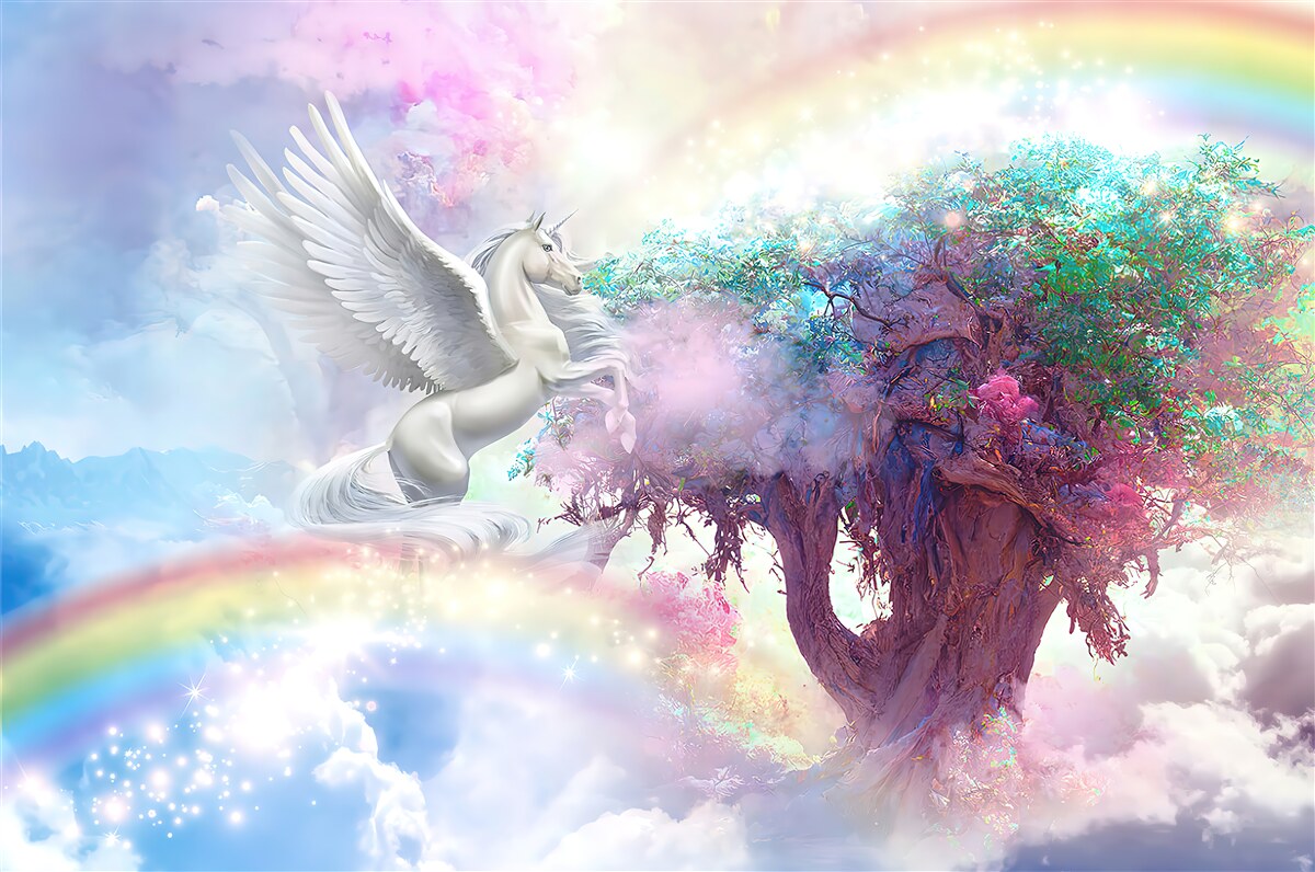 Fotobehang pegasus vliegt naar de boom