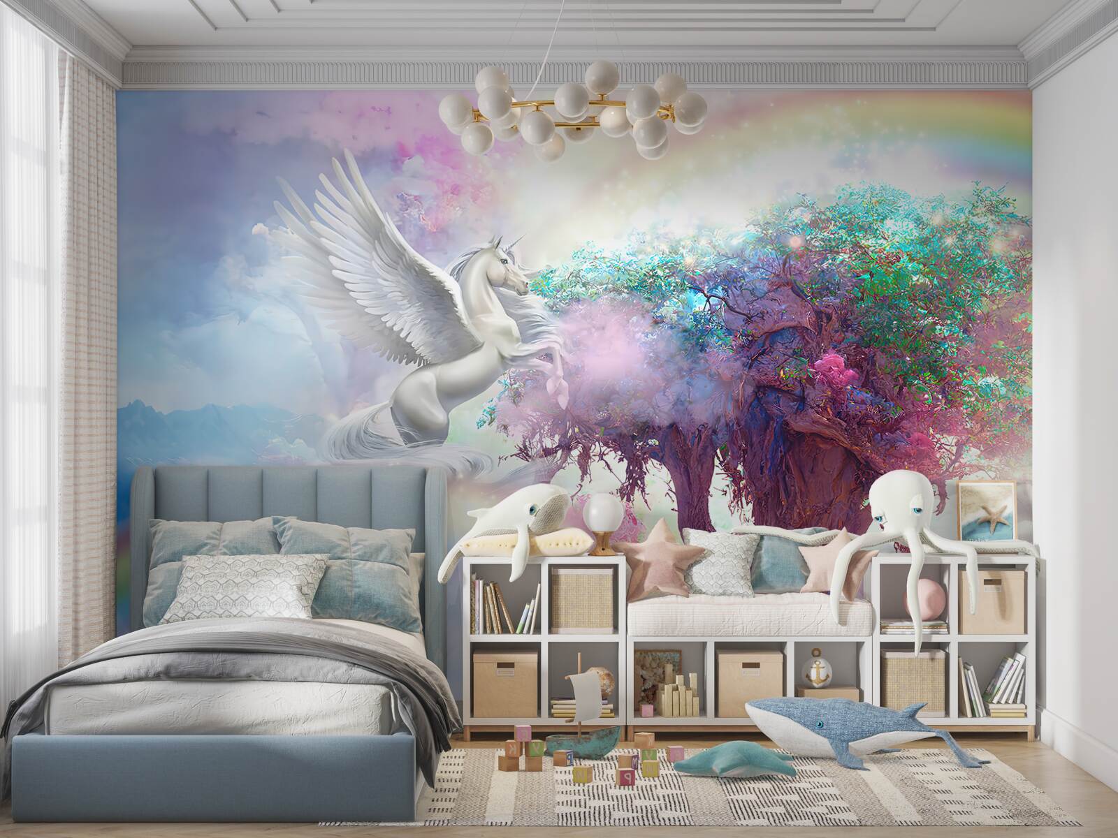 Fotobehang pegasus vliegt naar de boom