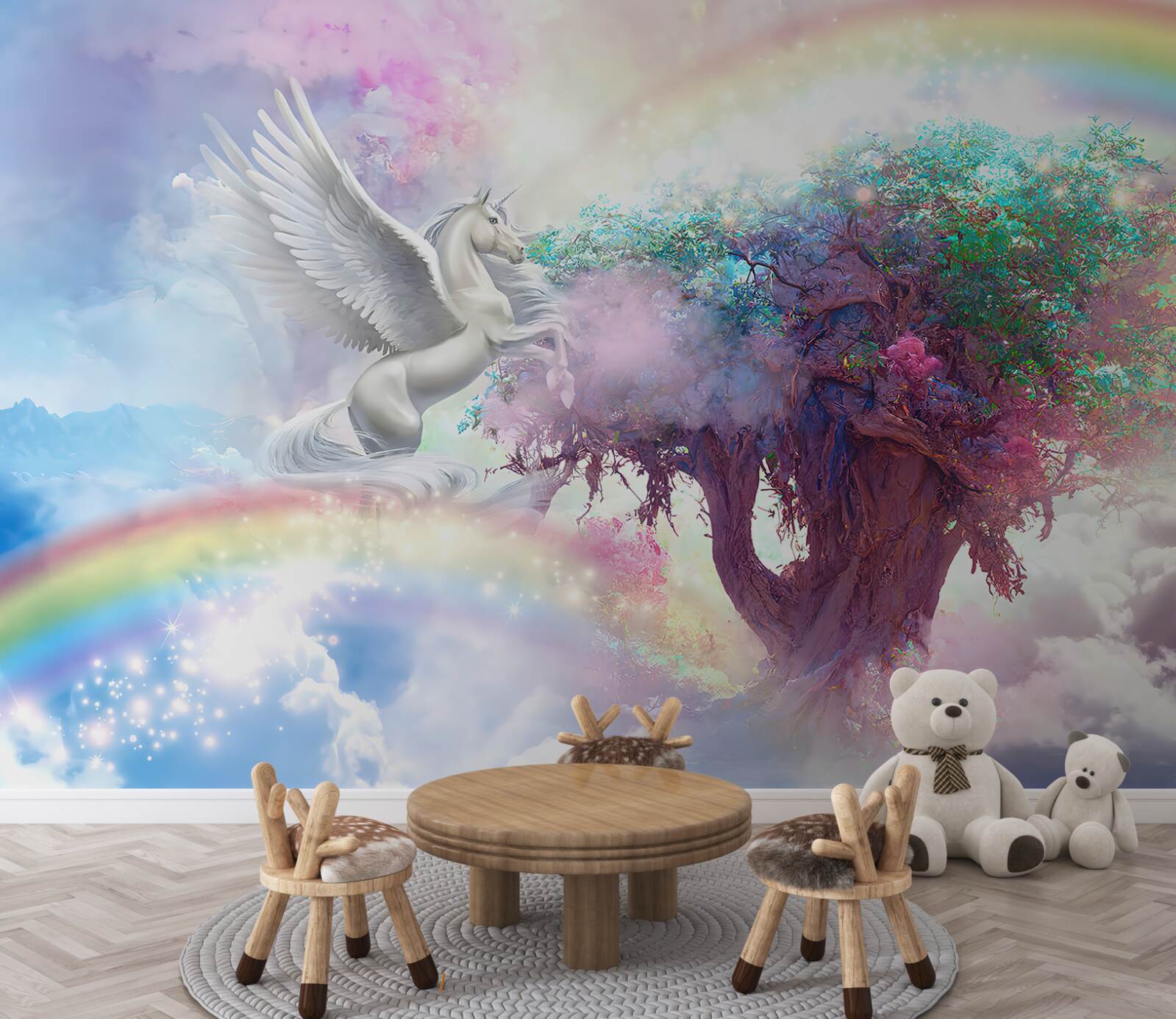 Fotobehang pegasus vliegt naar de boom