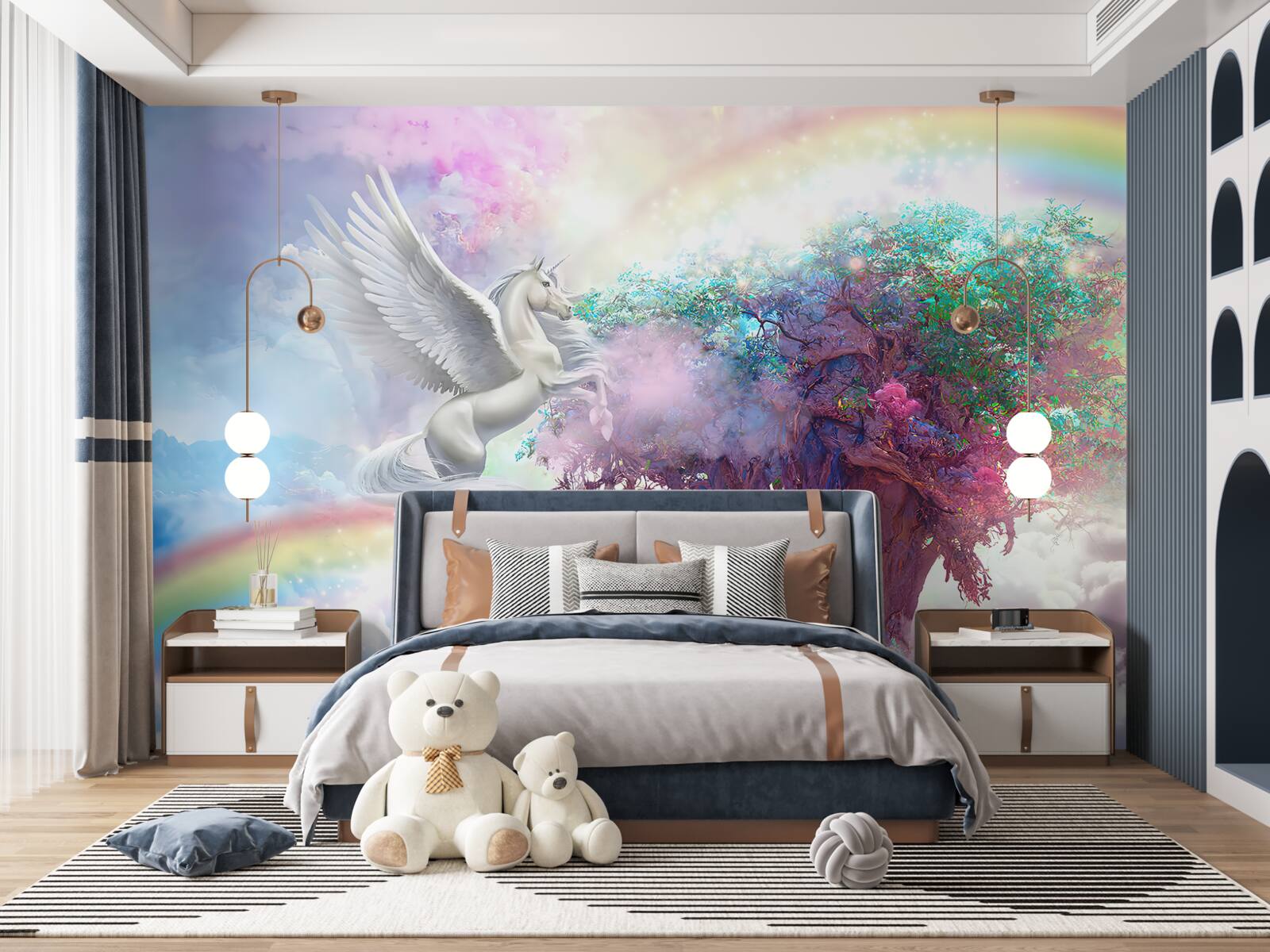 Fotobehang pegasus vliegt naar de boom