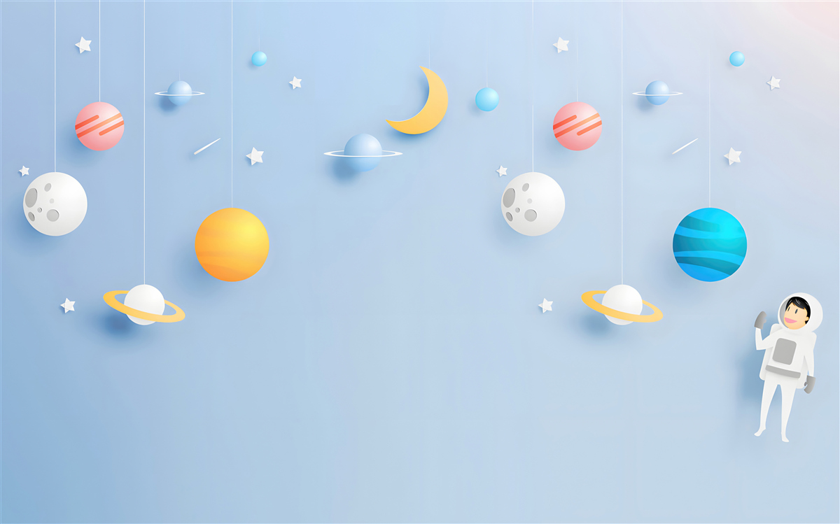 Fotobehang astronaut omringd door planeten