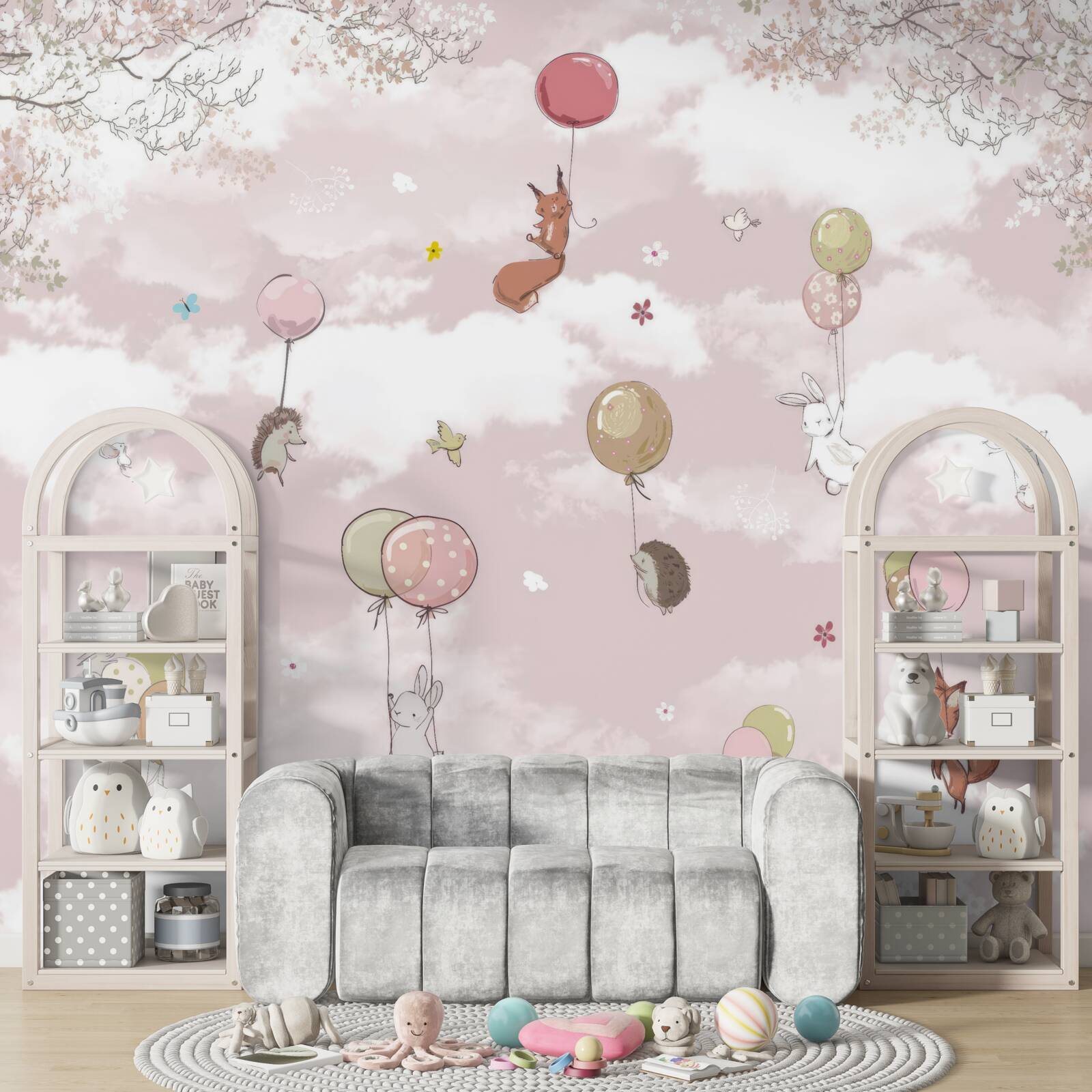 Fotobehang dieren vliegen door ballonnen vast te houden