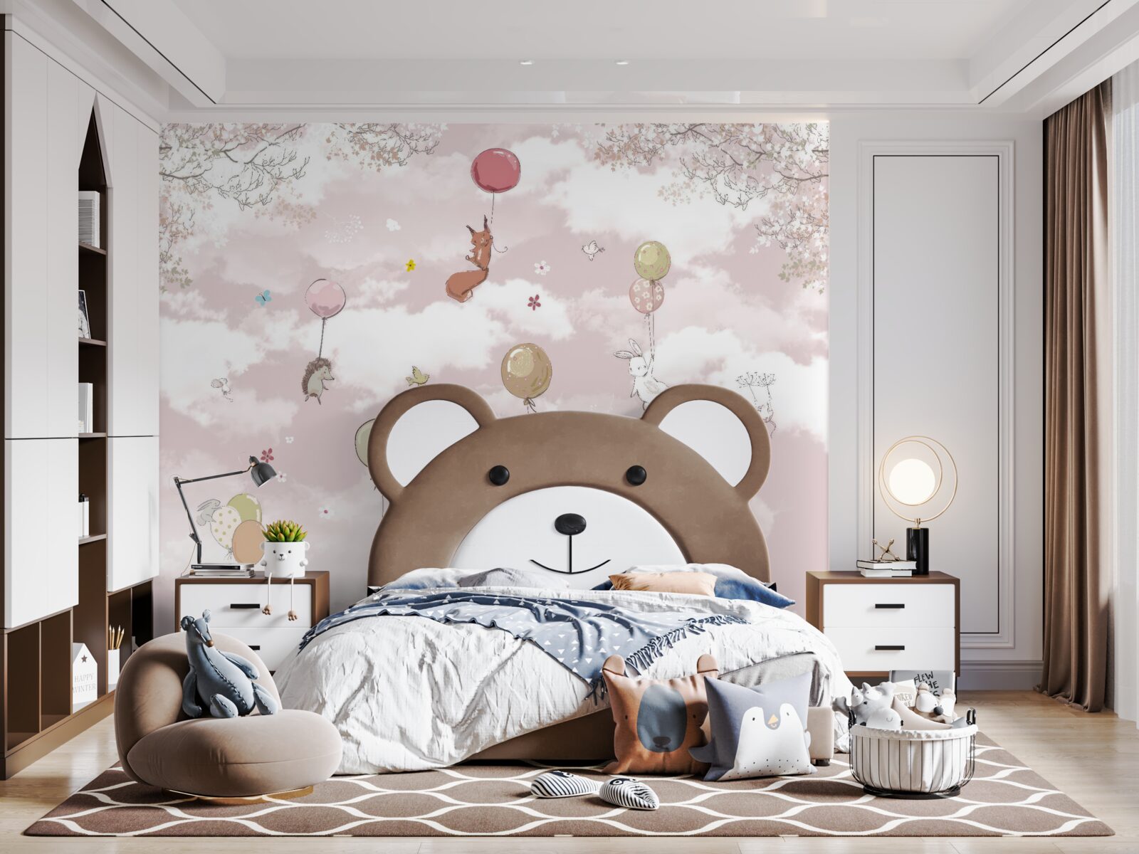 Fotobehang dieren vliegen door ballonnen vast te houden