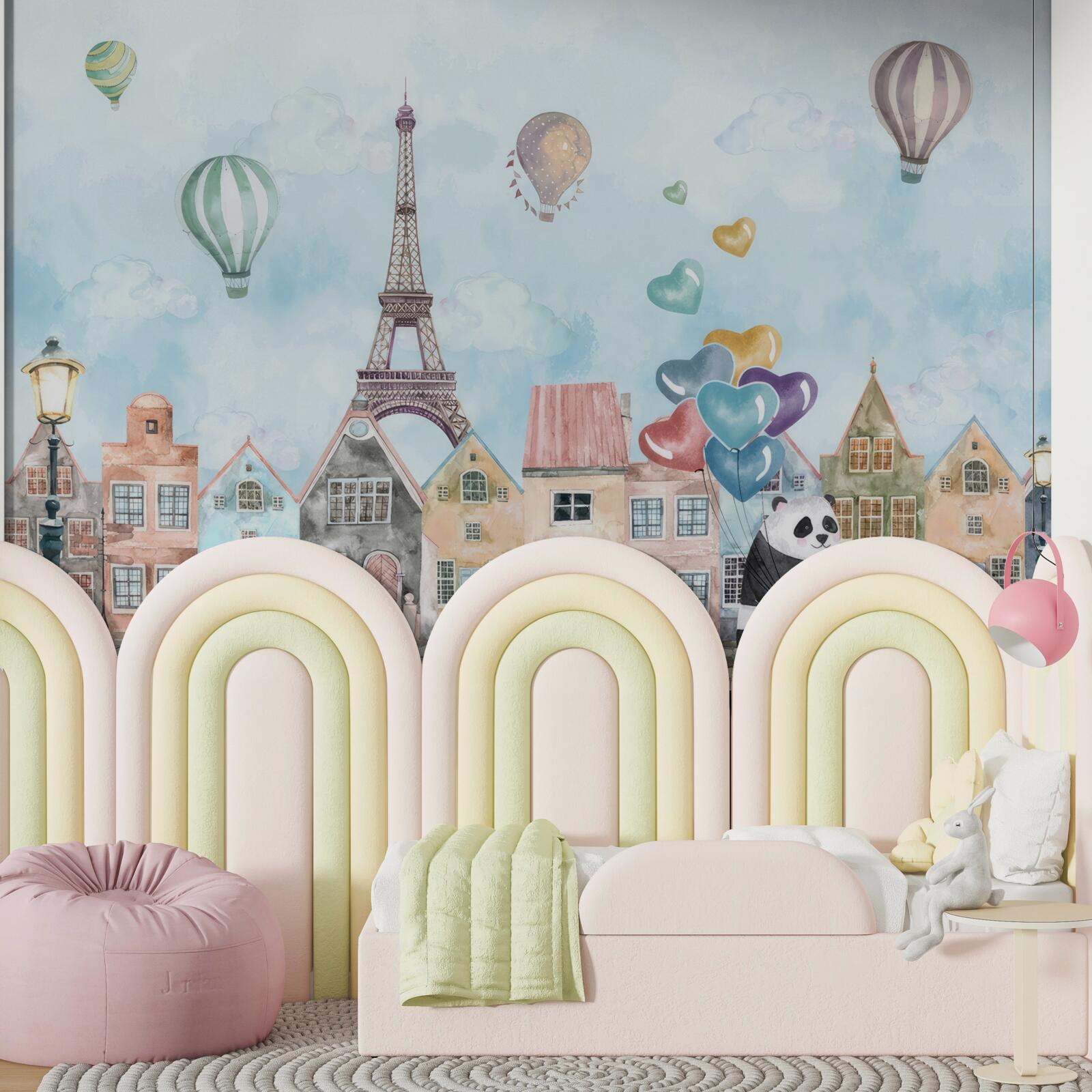 Fotobehang panda rijdt op zijn fiets door parijs