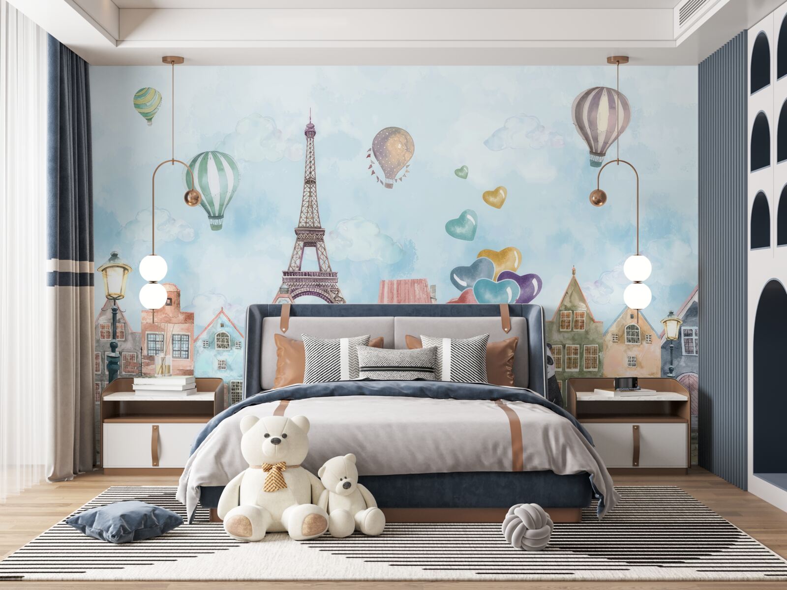 Fotobehang panda rijdt op zijn fiets door parijs