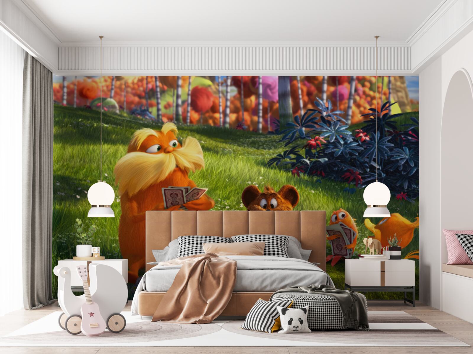 Fotobehang op een open plek in het bos spelen dieren enthousiast kaart