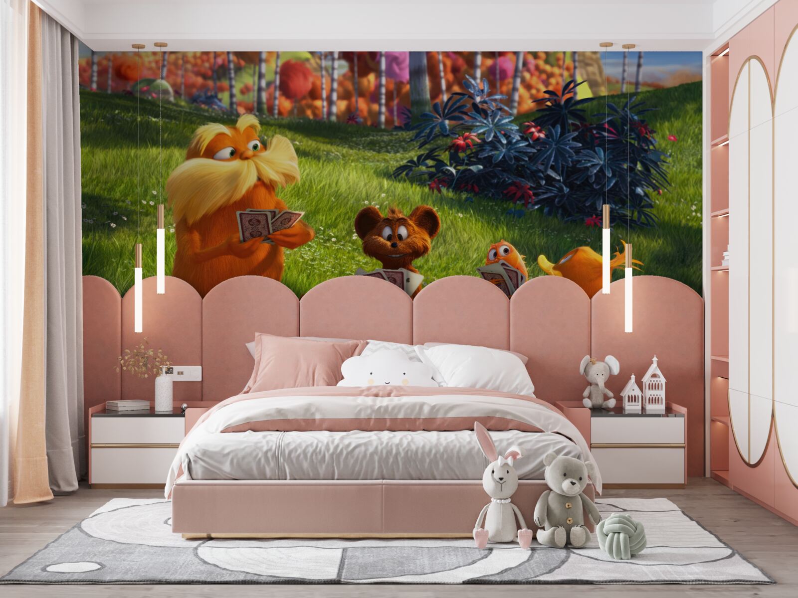 Fotobehang op een open plek in het bos spelen dieren enthousiast kaart