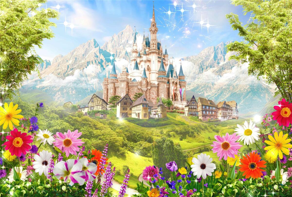 Fotobehang een magisch fort tussen de bergtoppen