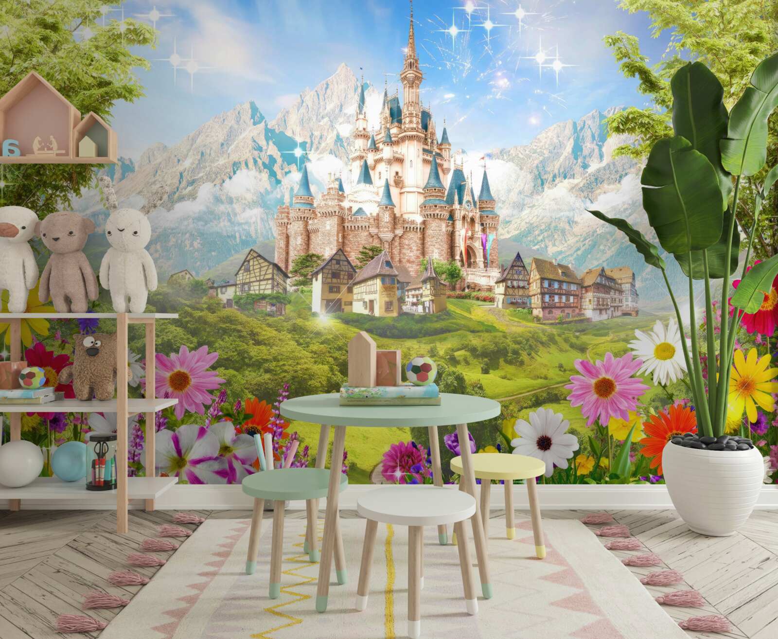 Fotobehang een magisch fort tussen de bergtoppen