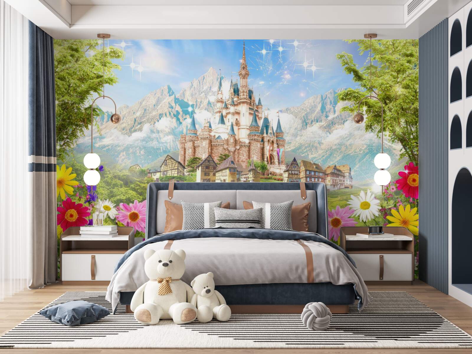 Fotobehang een magisch fort tussen de bergtoppen