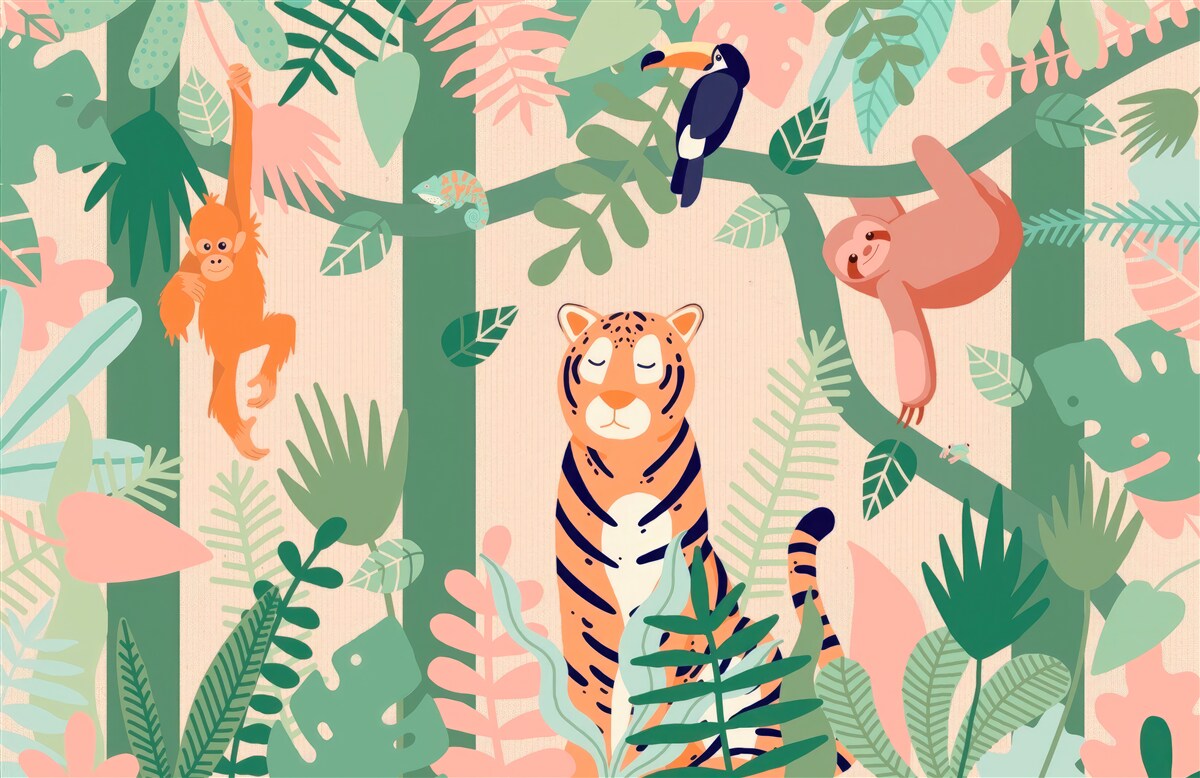 Fotobehang dieren spelen in de jungle