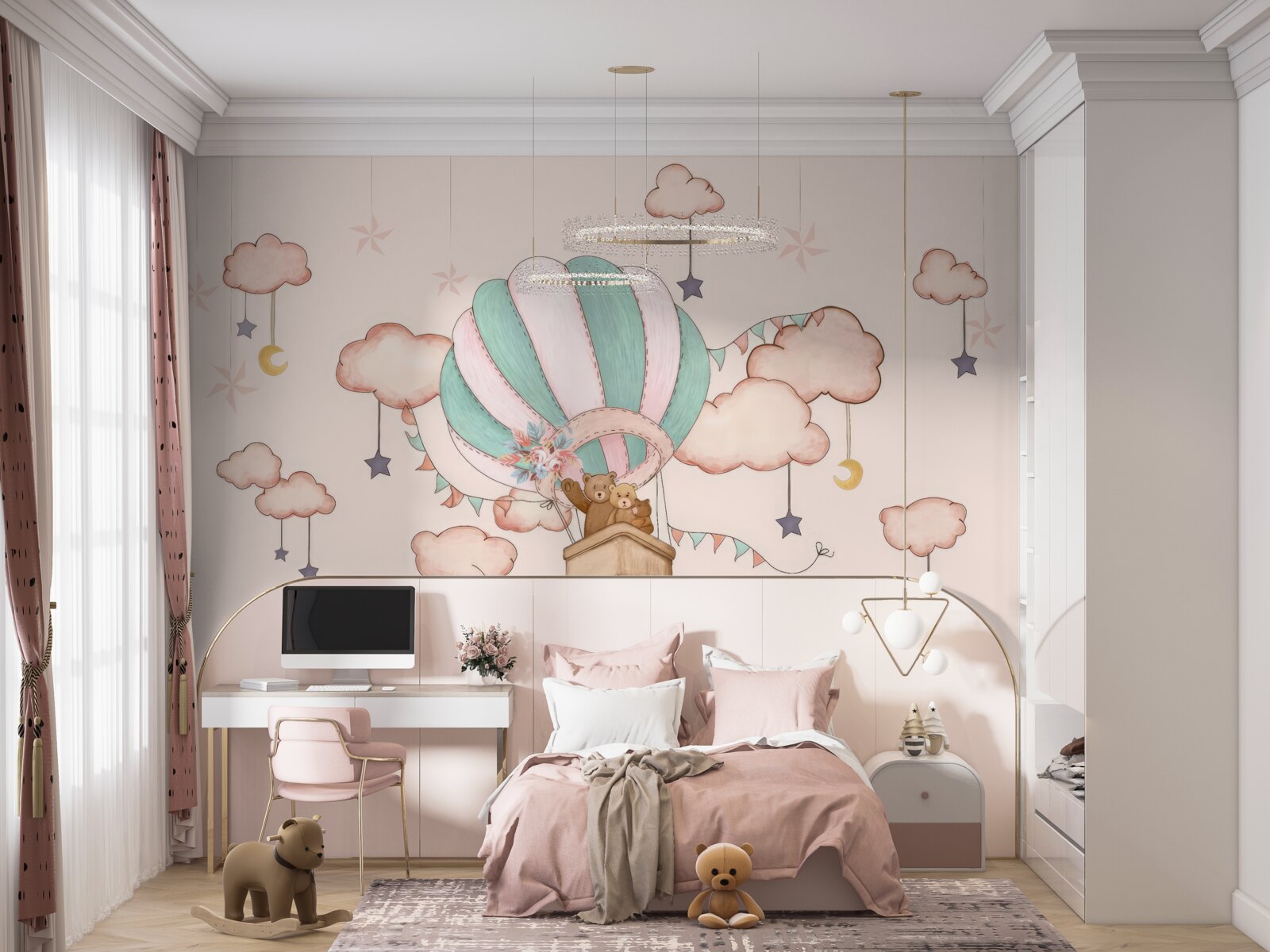 Fotobehang de hele berenfamilie maakt een ballonvaart