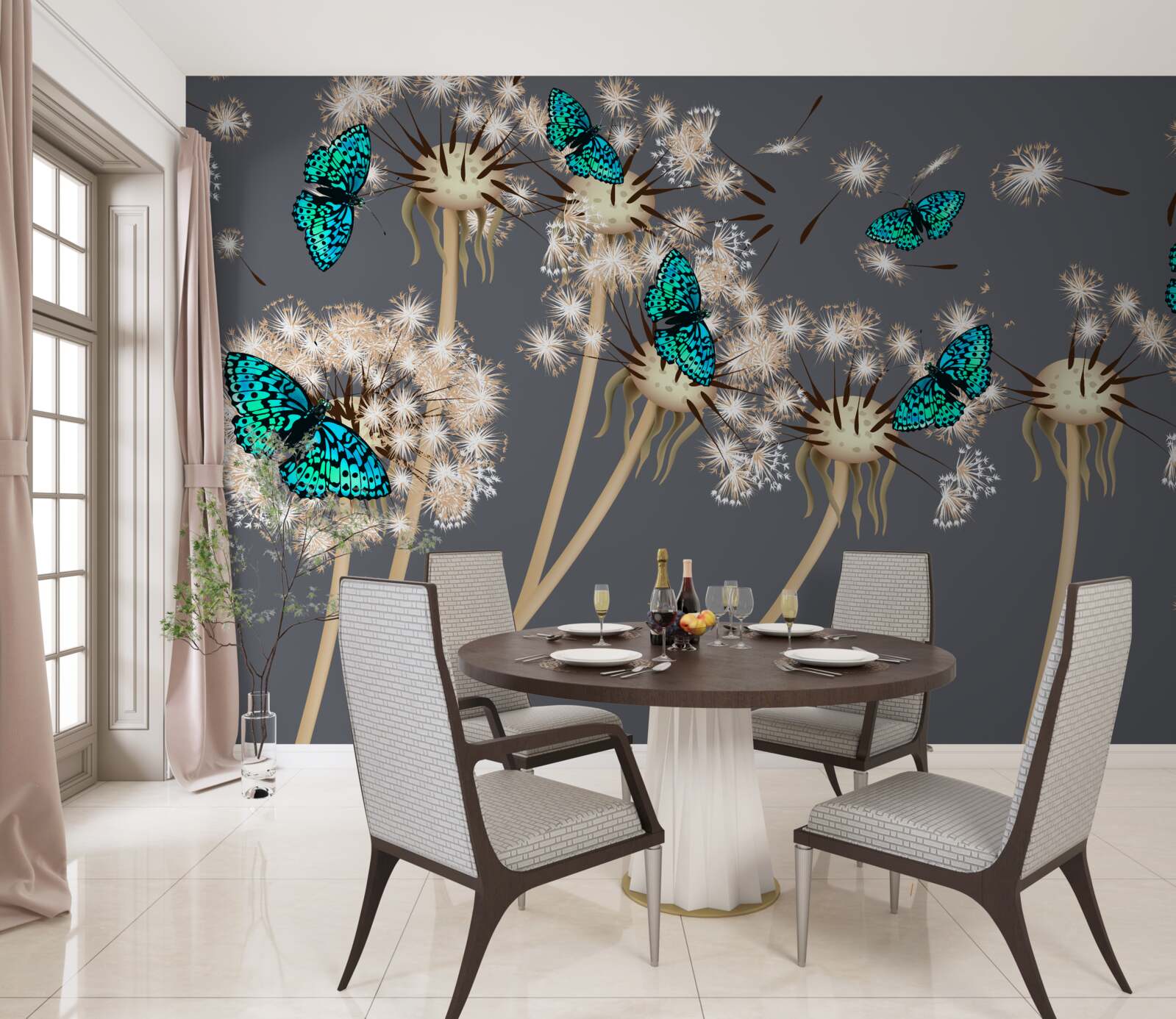 Fotobehang reeën en vlinders