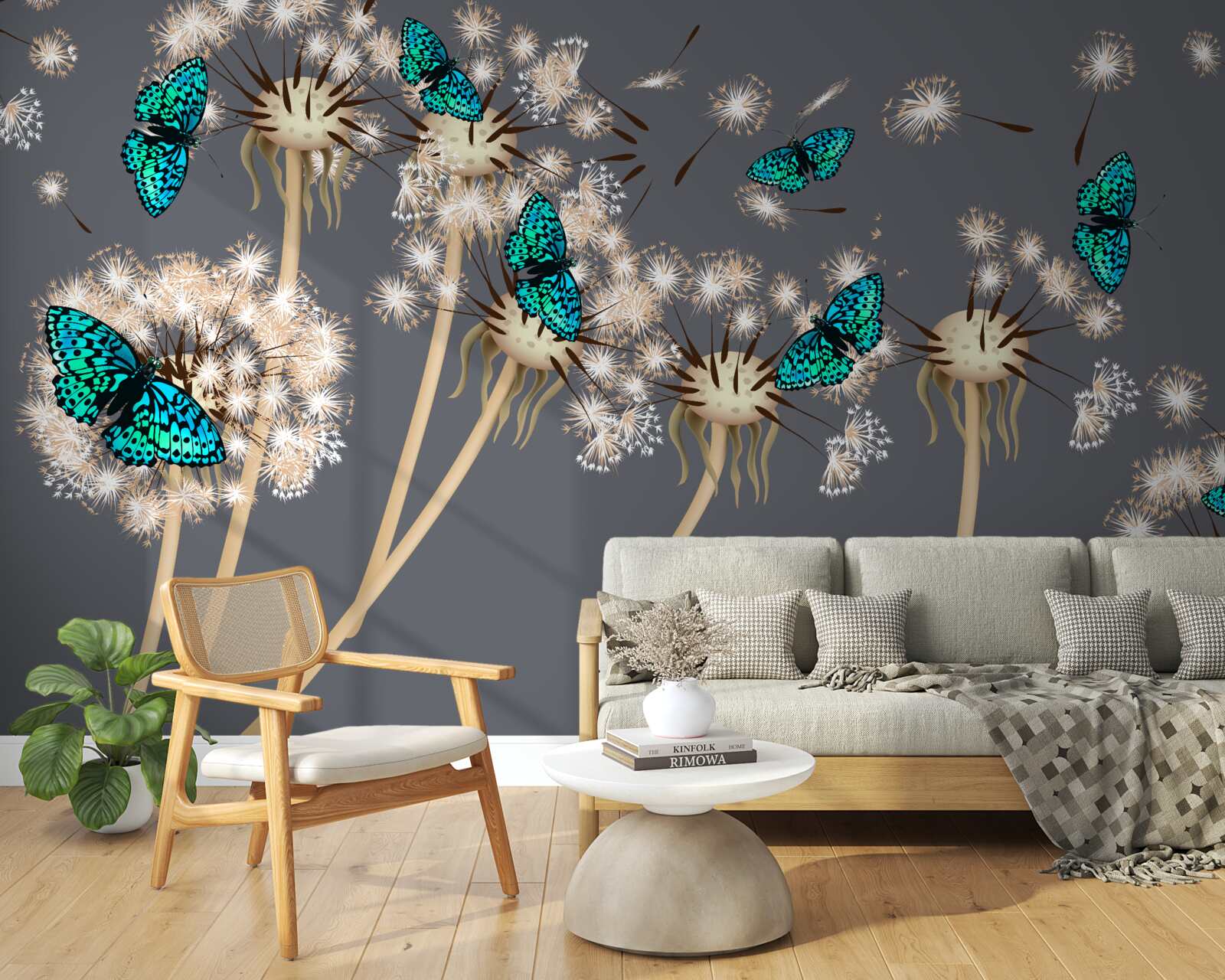 Fotobehang reeën en vlinders