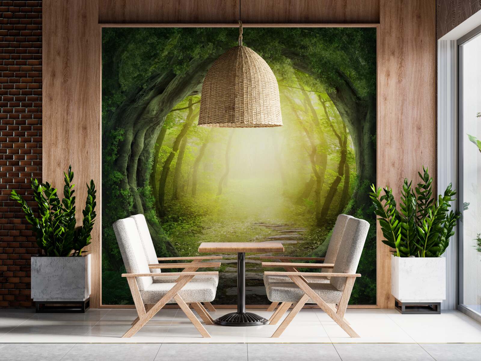 Fotobehang landschap met groen bos