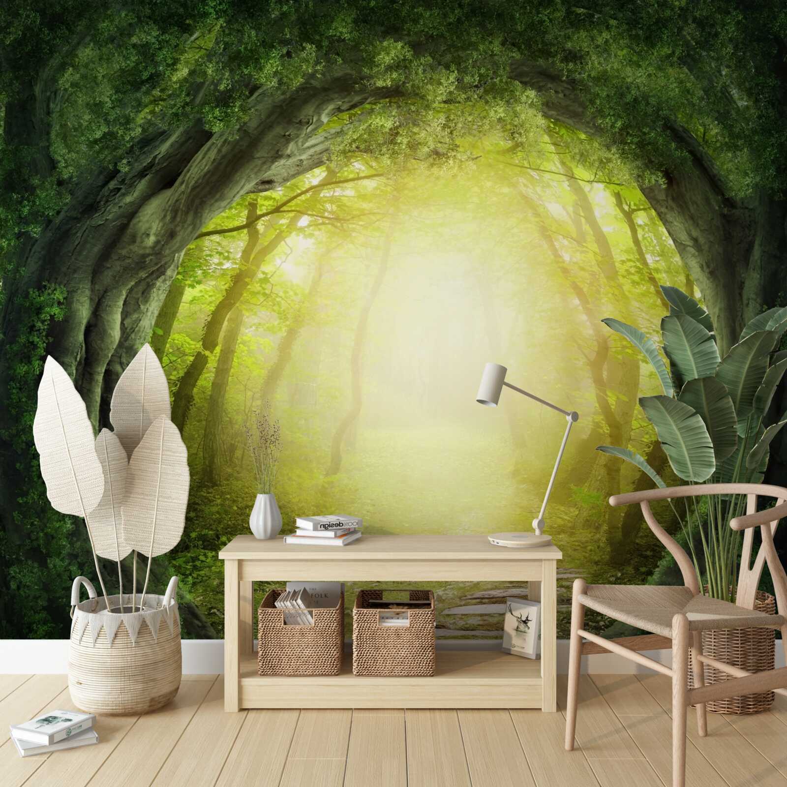 Fotobehang landschap met groen bos