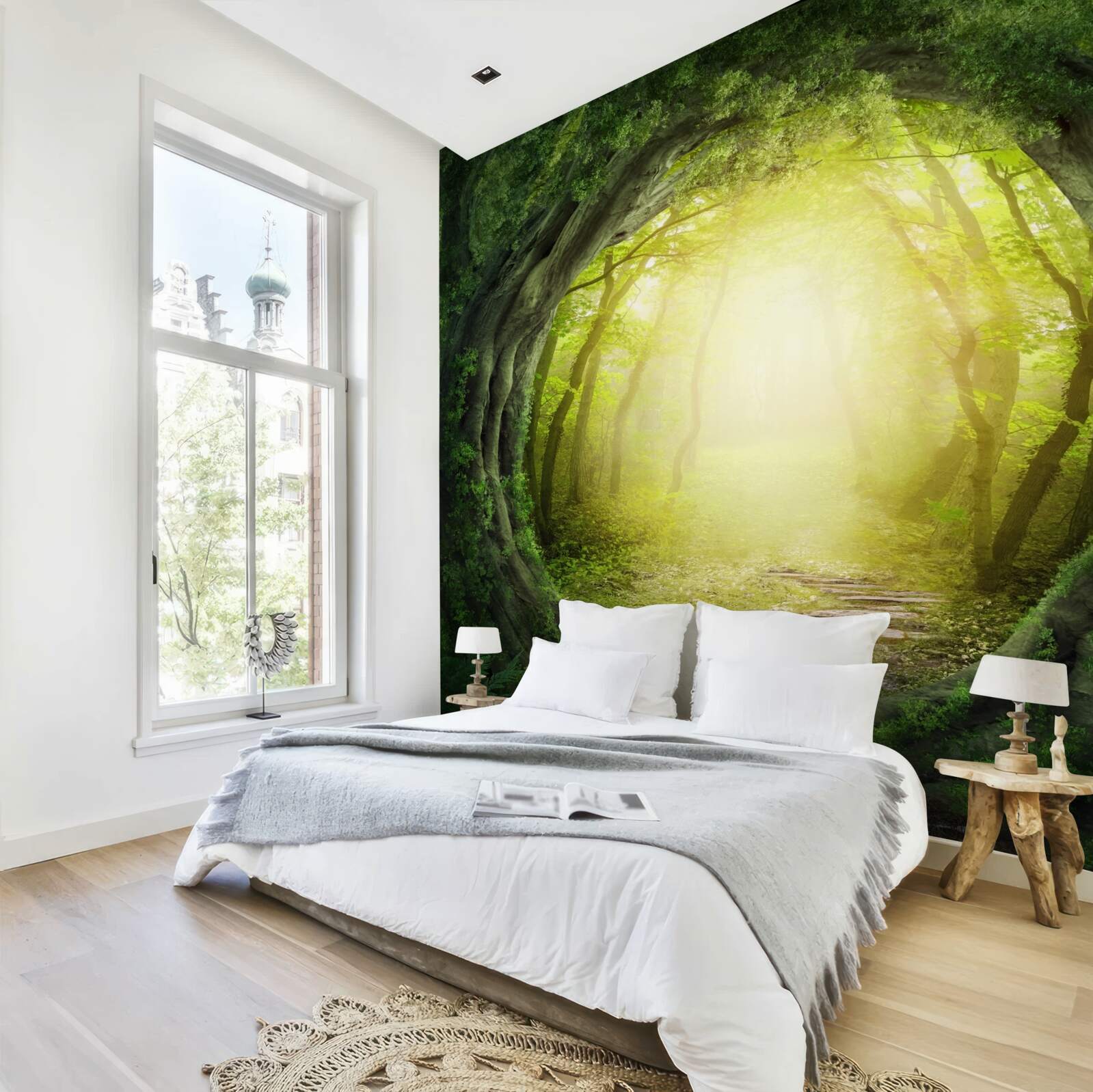 Fotobehang landschap met groen bos