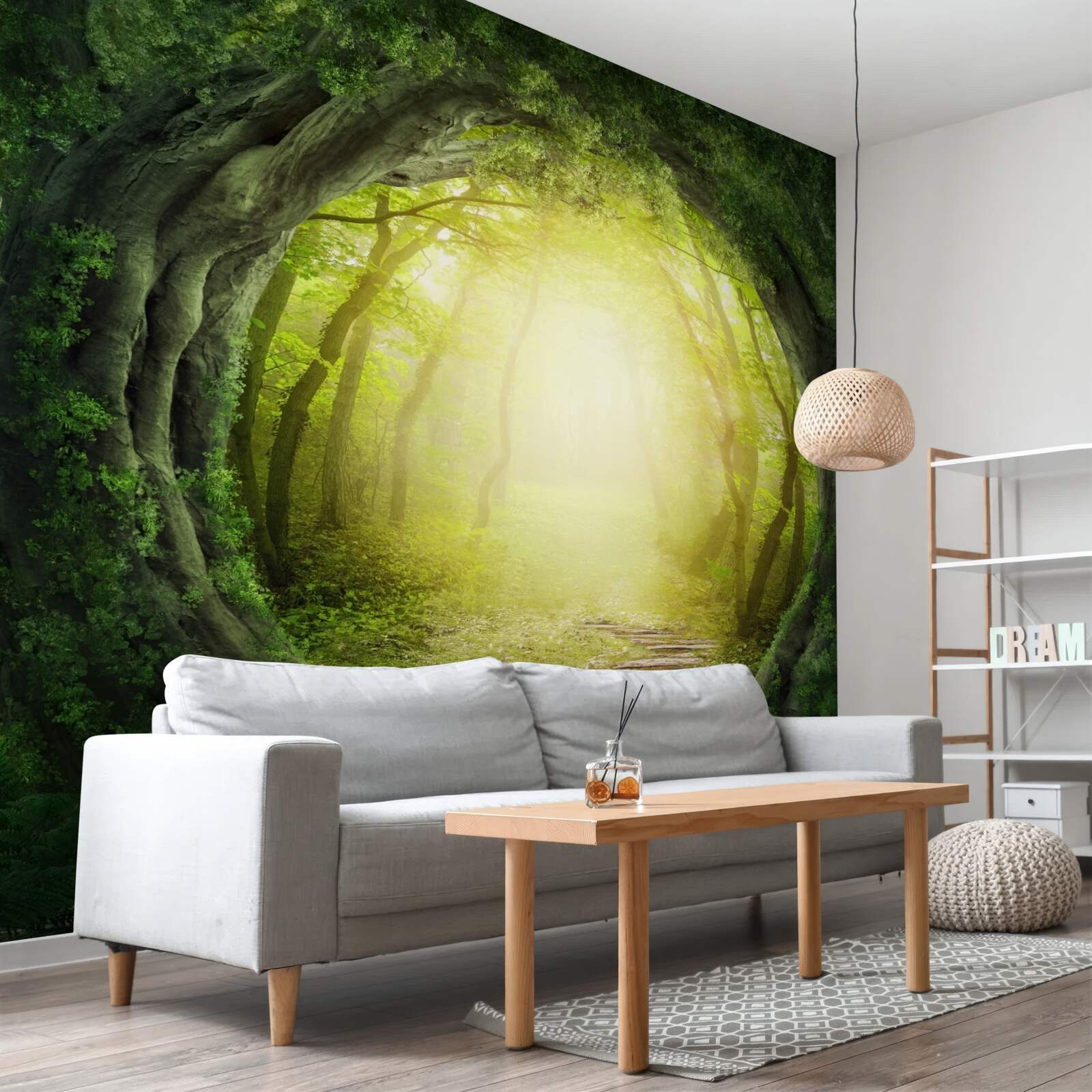 Fotobehang landschap met groen bos