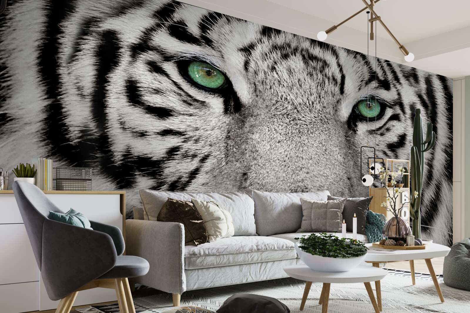 Fotobehang witte tijger van dichtbij