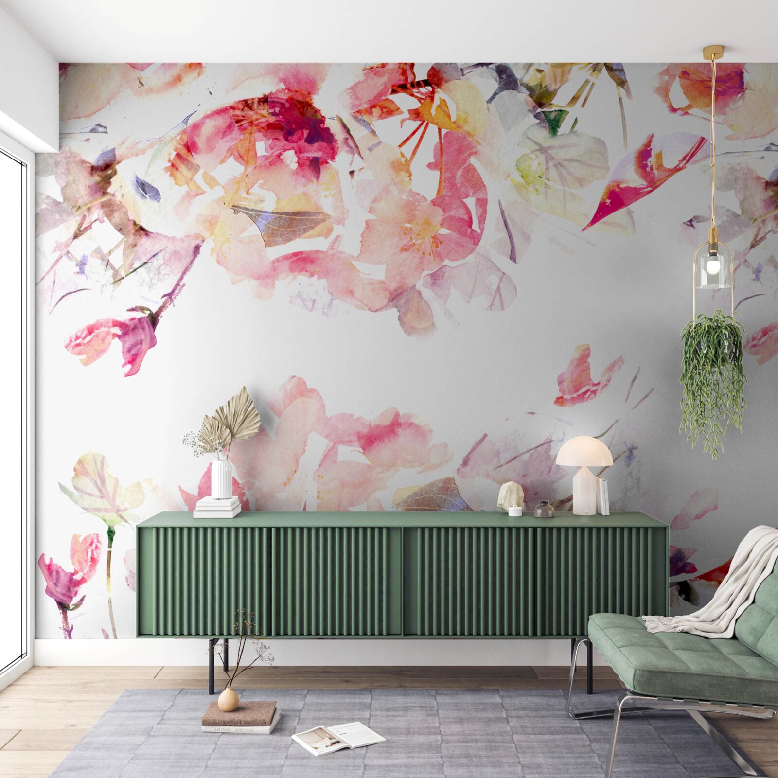 Fotobehang schilderij van roze bloemen