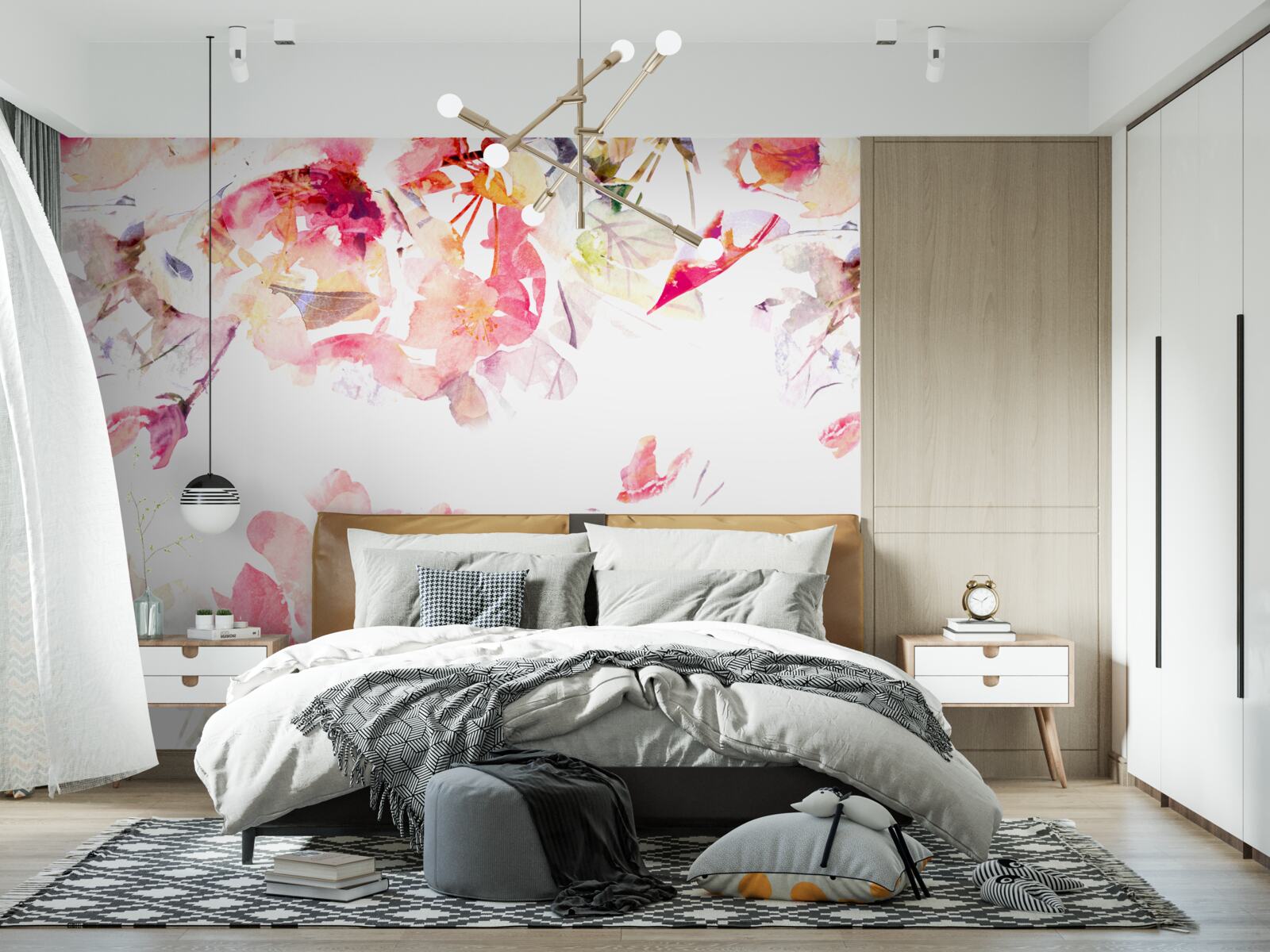 Fotobehang schilderij van roze bloemen