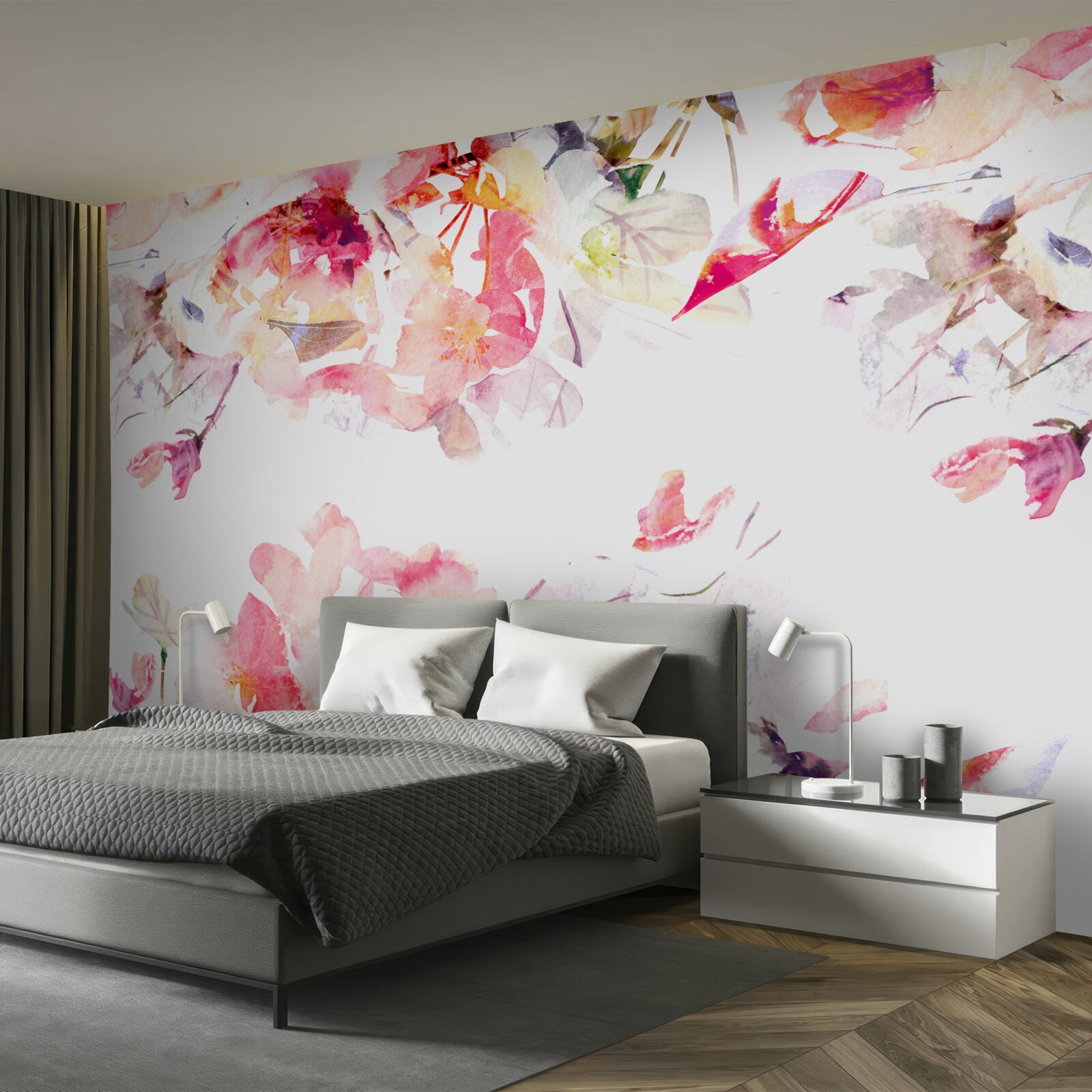 Fotobehang schilderij van roze bloemen