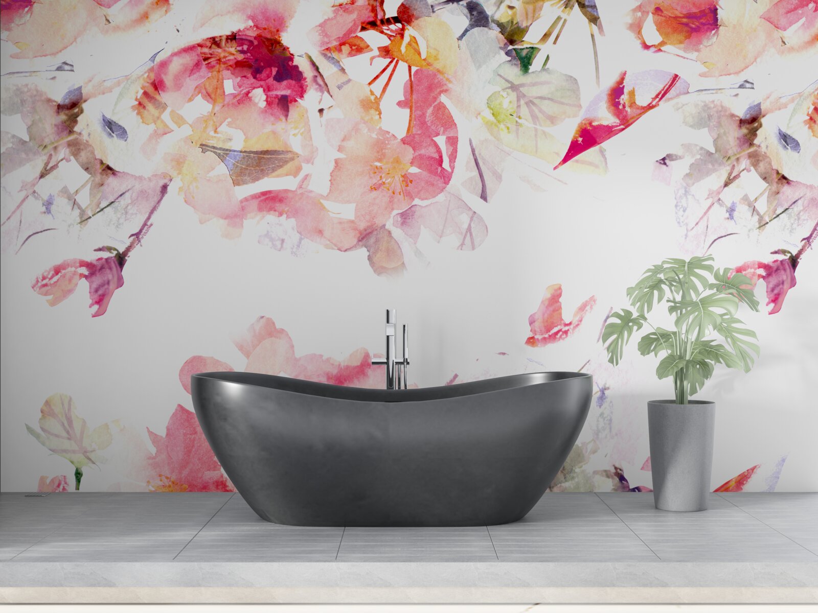 Fotobehang schilderij van roze bloemen