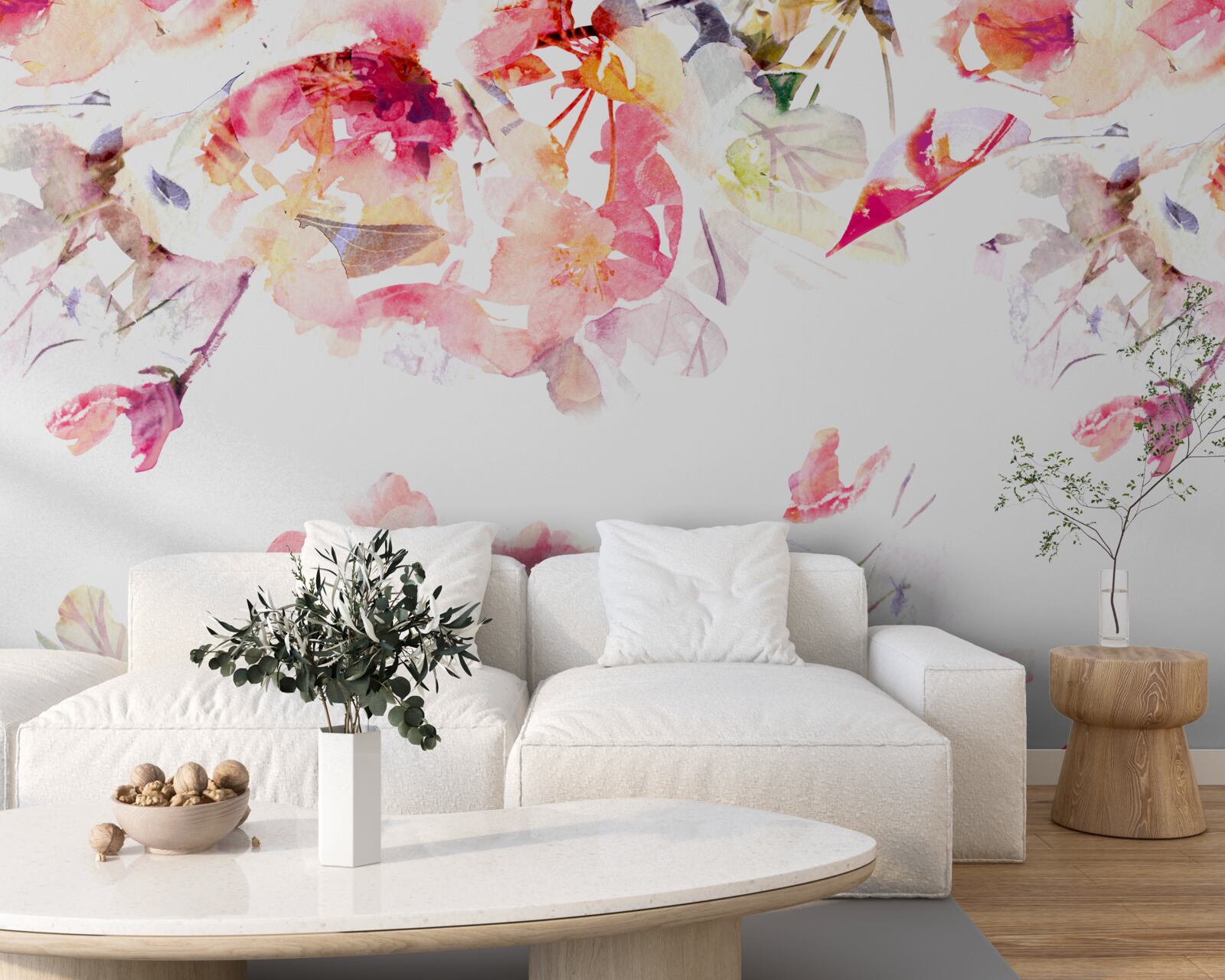 Fotobehang schilderij van roze bloemen