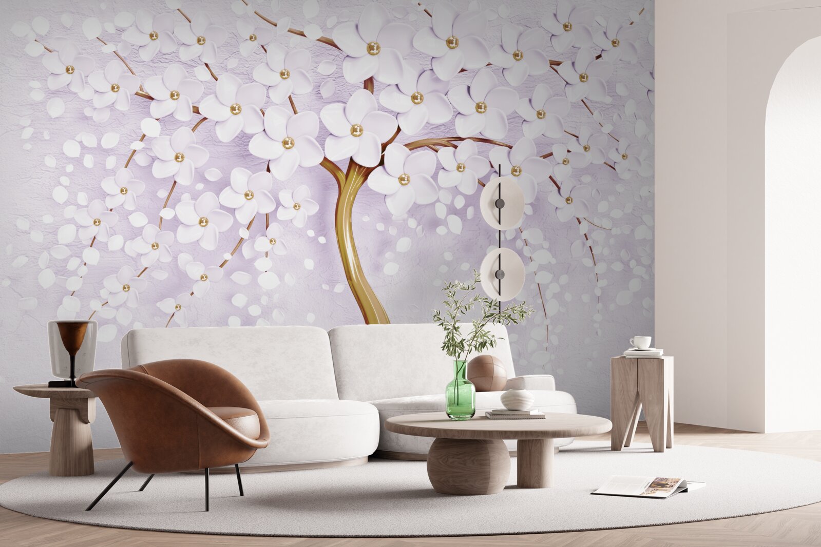 Fotobehang boom met kleine witte bloemen