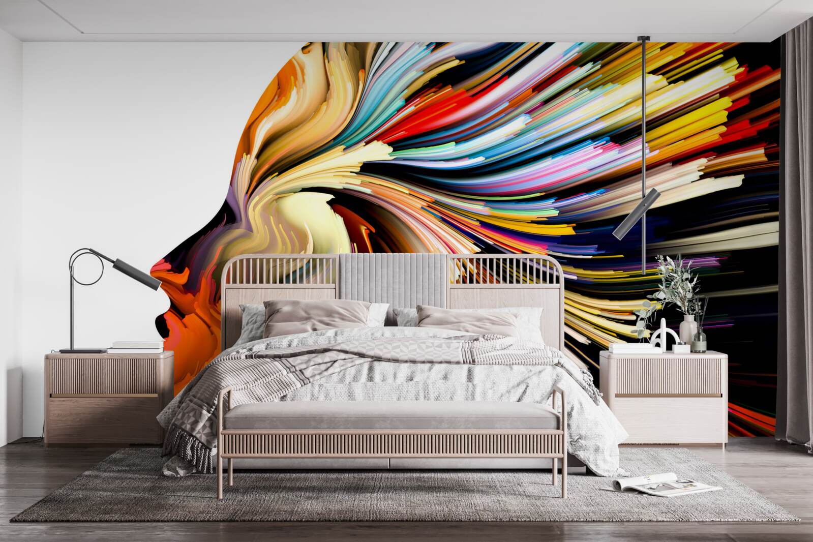 Fotobehang omtrek van het meisje in rijke tinten