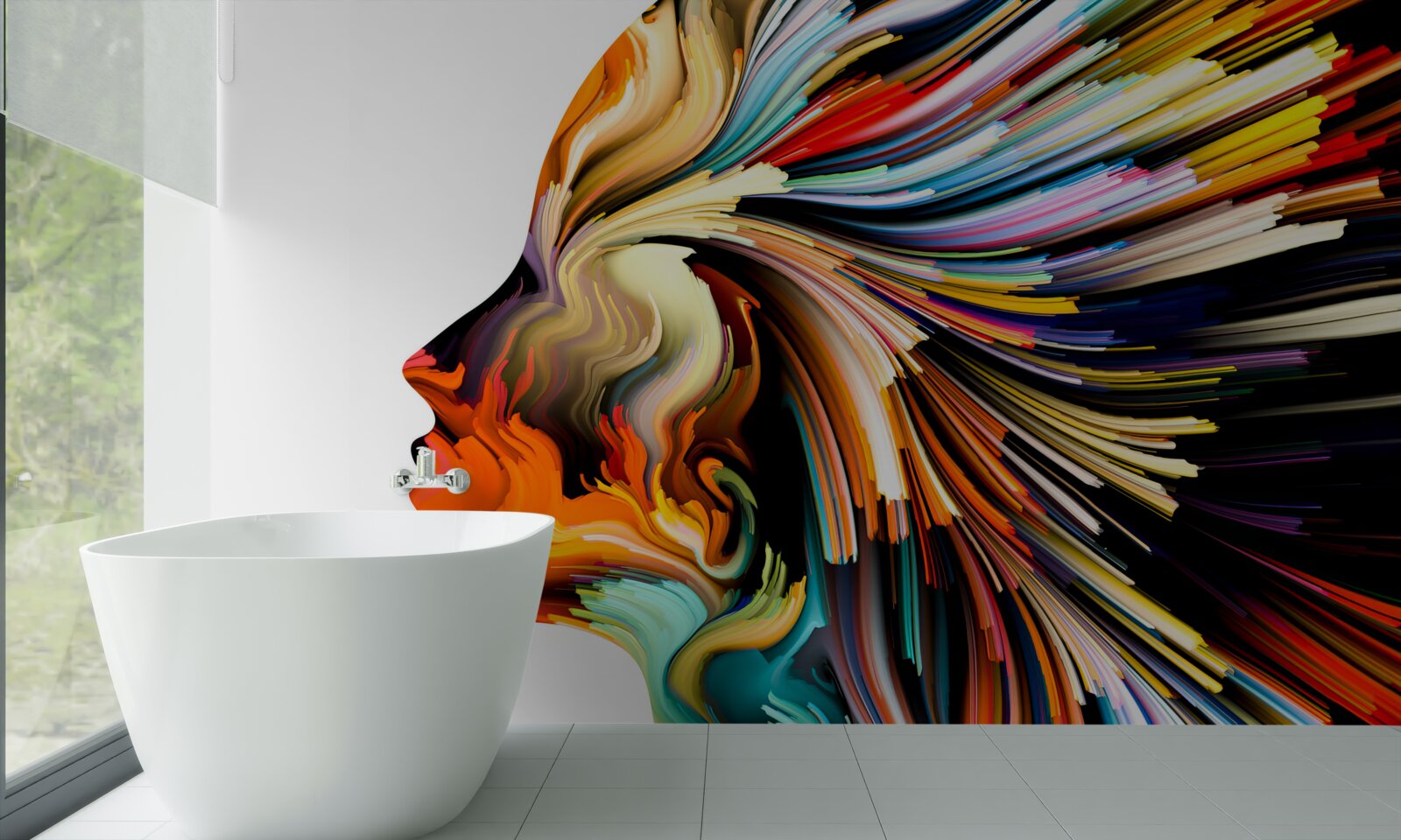 Fotobehang omtrek van het meisje in rijke tinten