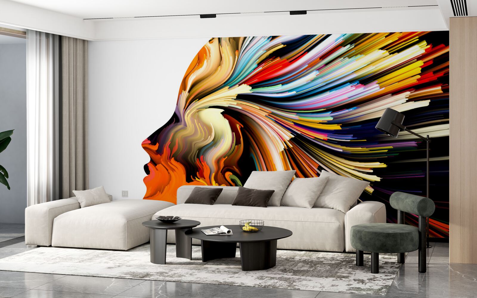 Fotobehang omtrek van het meisje in rijke tinten