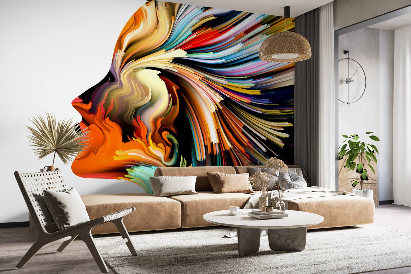 Fotobehang omtrek van het meisje in rijke tinten