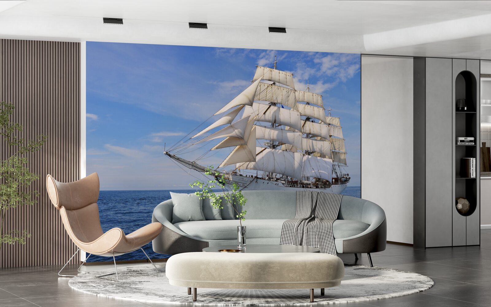 Fotobehang wit schip op het water