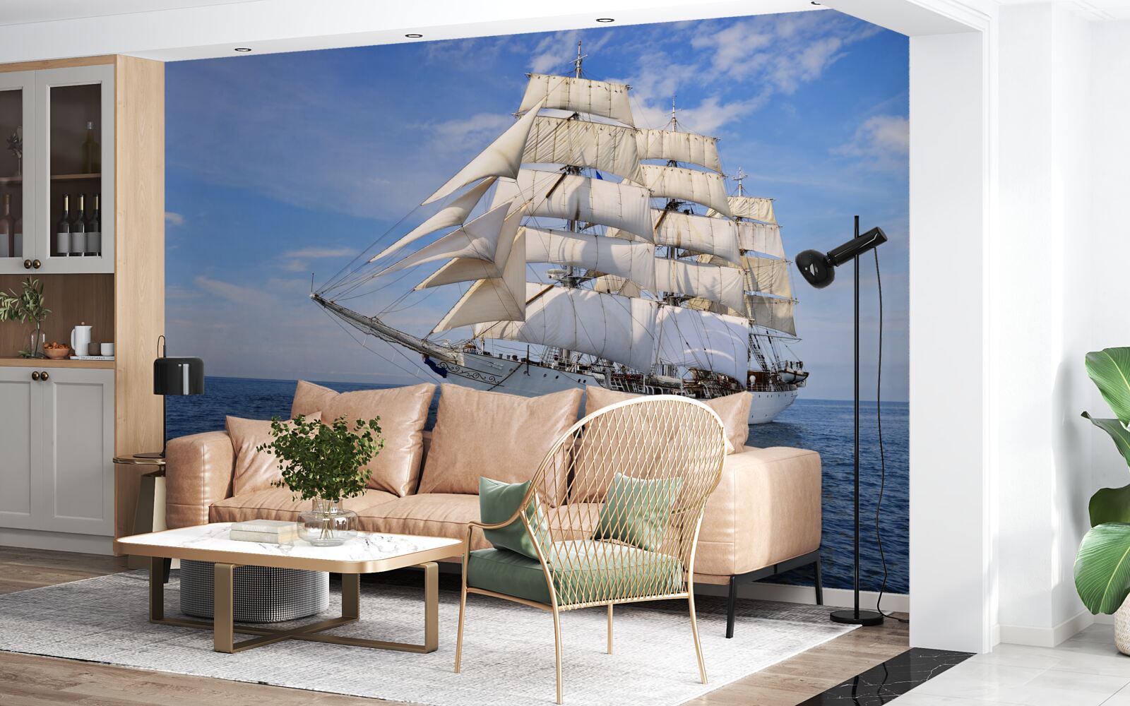 Fotobehang wit schip op het water