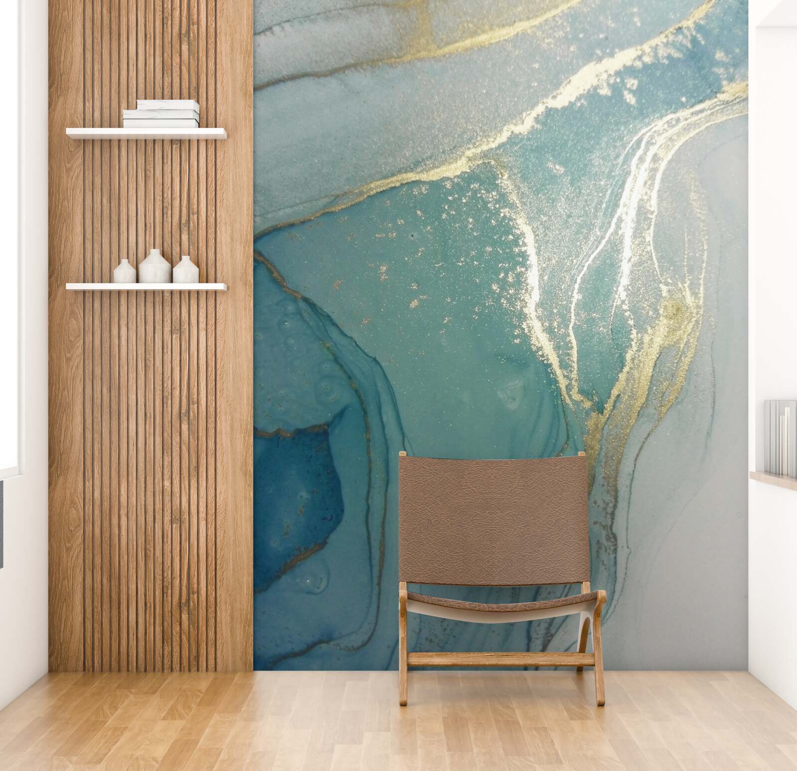 Fotobehang goud met turkoois