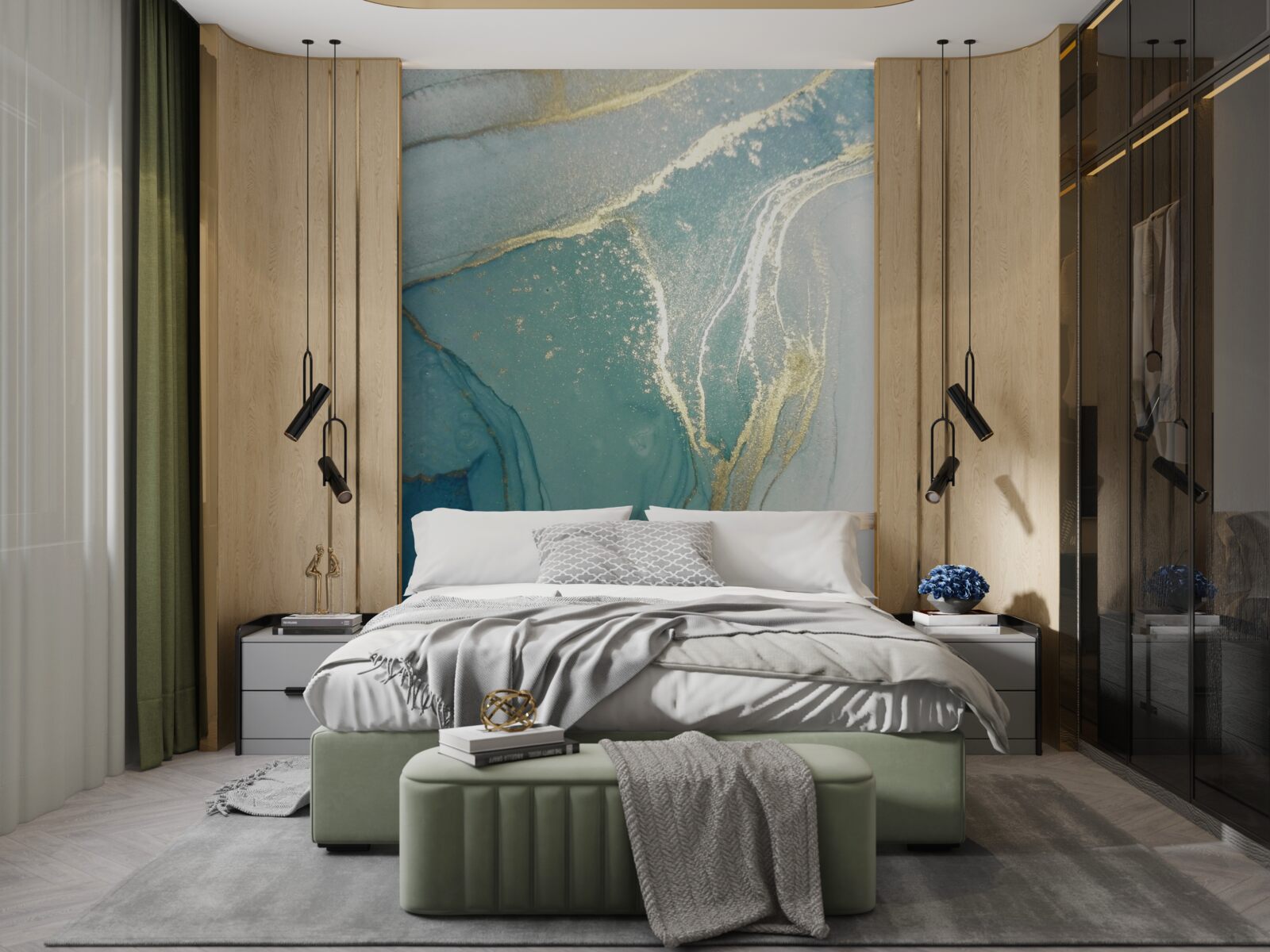 Fotobehang goud met turkoois