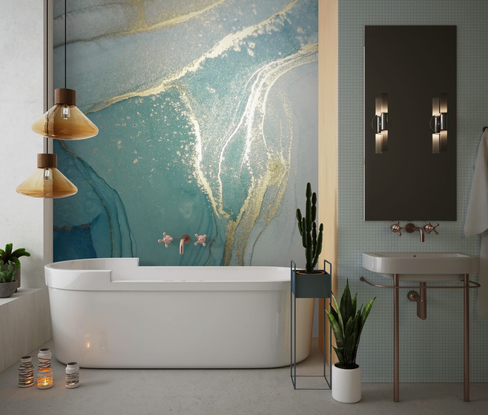 Fotobehang goud met turkoois