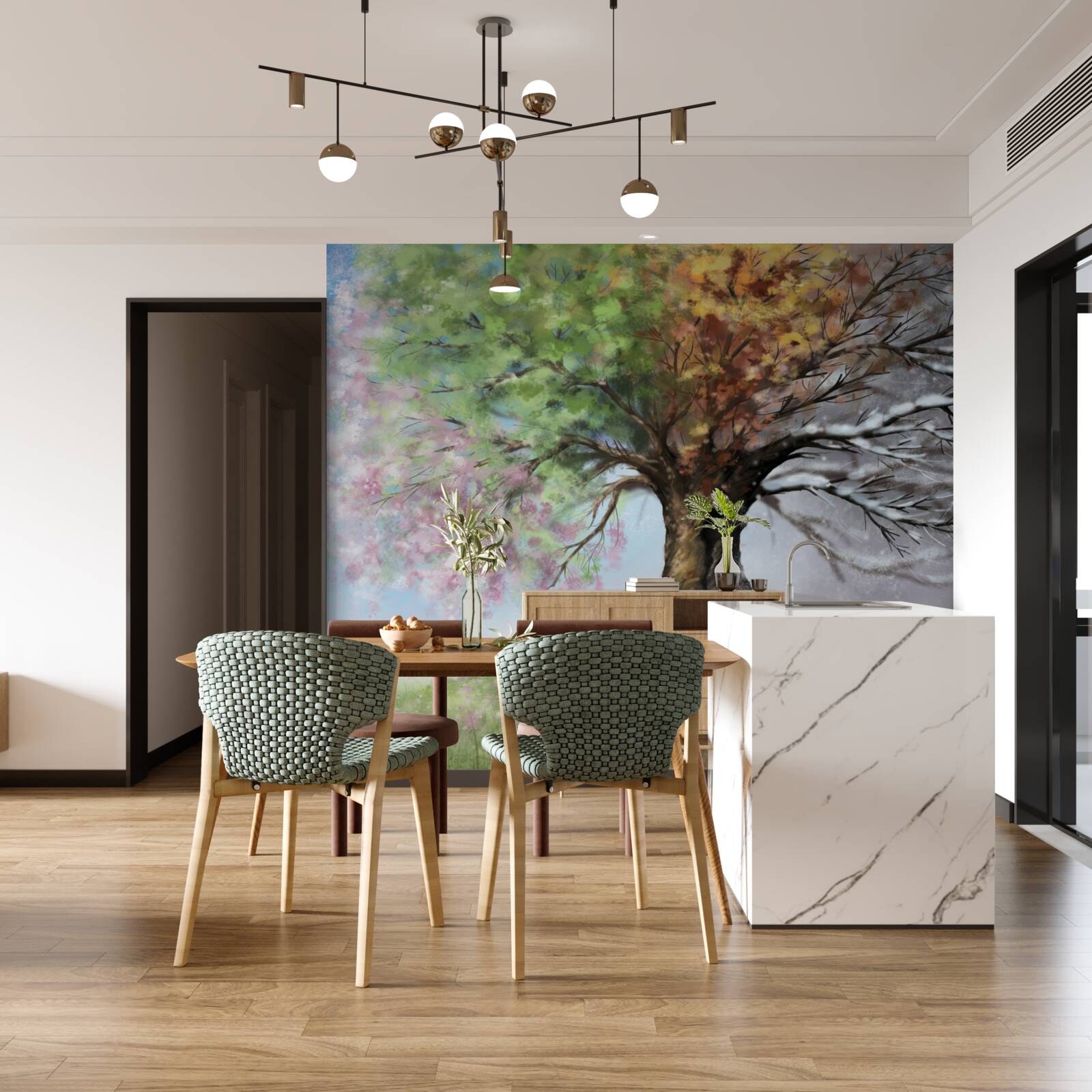 Fotobehang de boom vertegenwoordigt alle vier de seizoenen