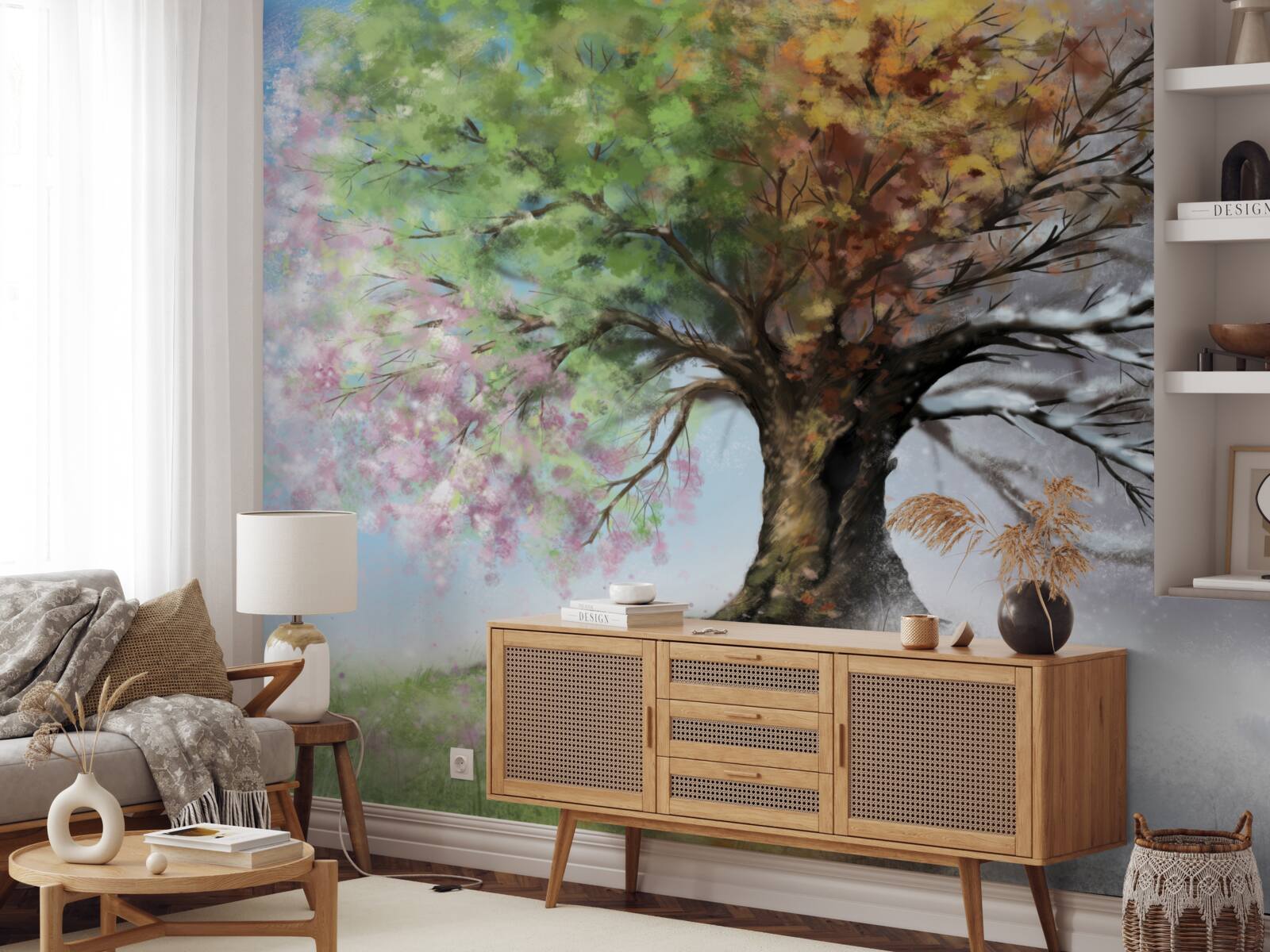 Fotobehang de boom vertegenwoordigt alle vier de seizoenen