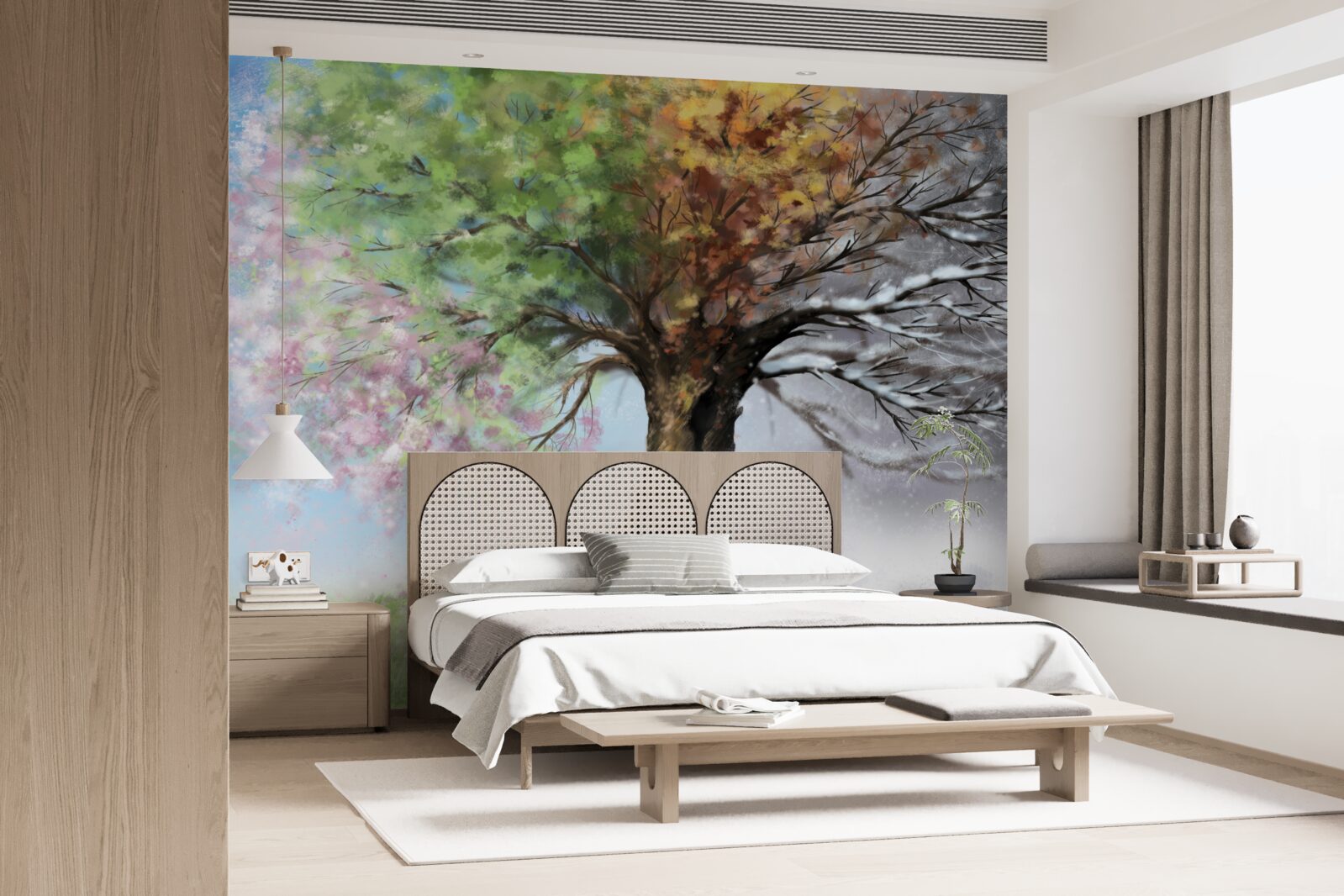 Fotobehang de boom vertegenwoordigt alle vier de seizoenen