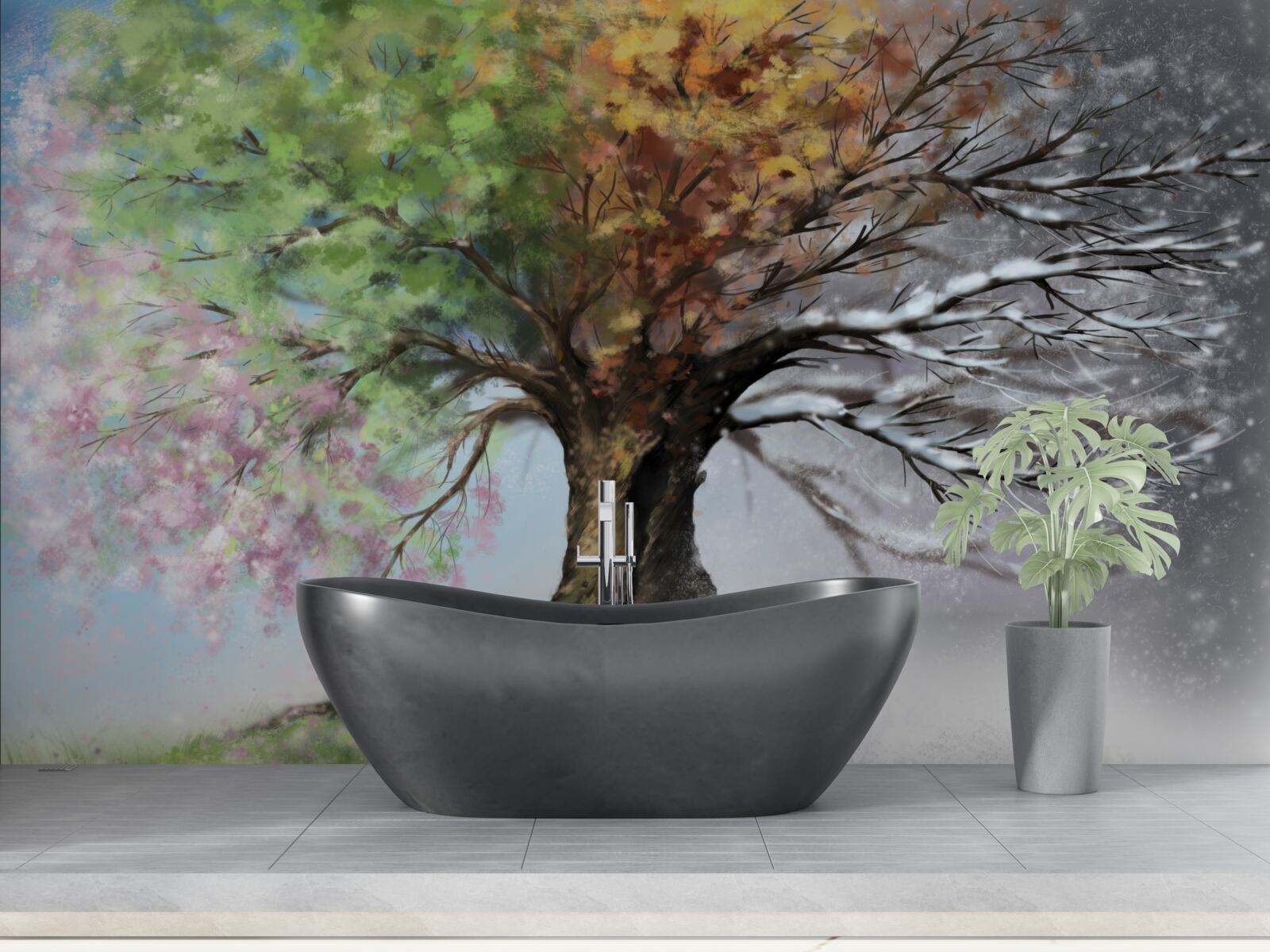 Fotobehang de boom vertegenwoordigt alle vier de seizoenen