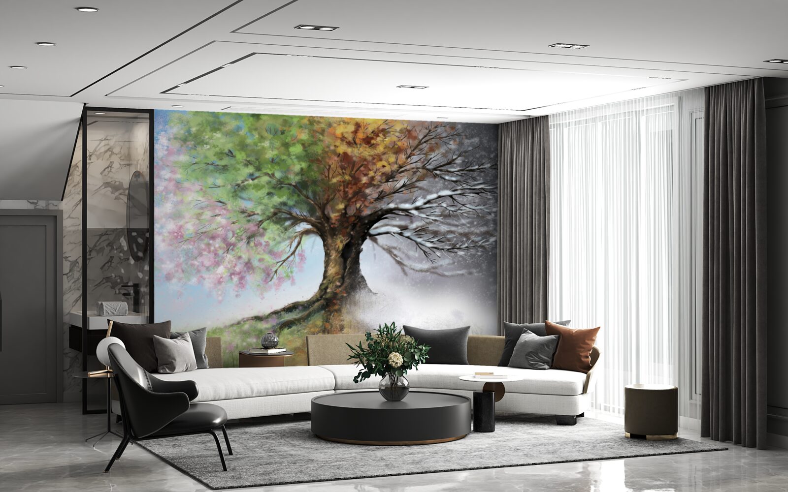 Fotobehang de boom vertegenwoordigt alle vier de seizoenen