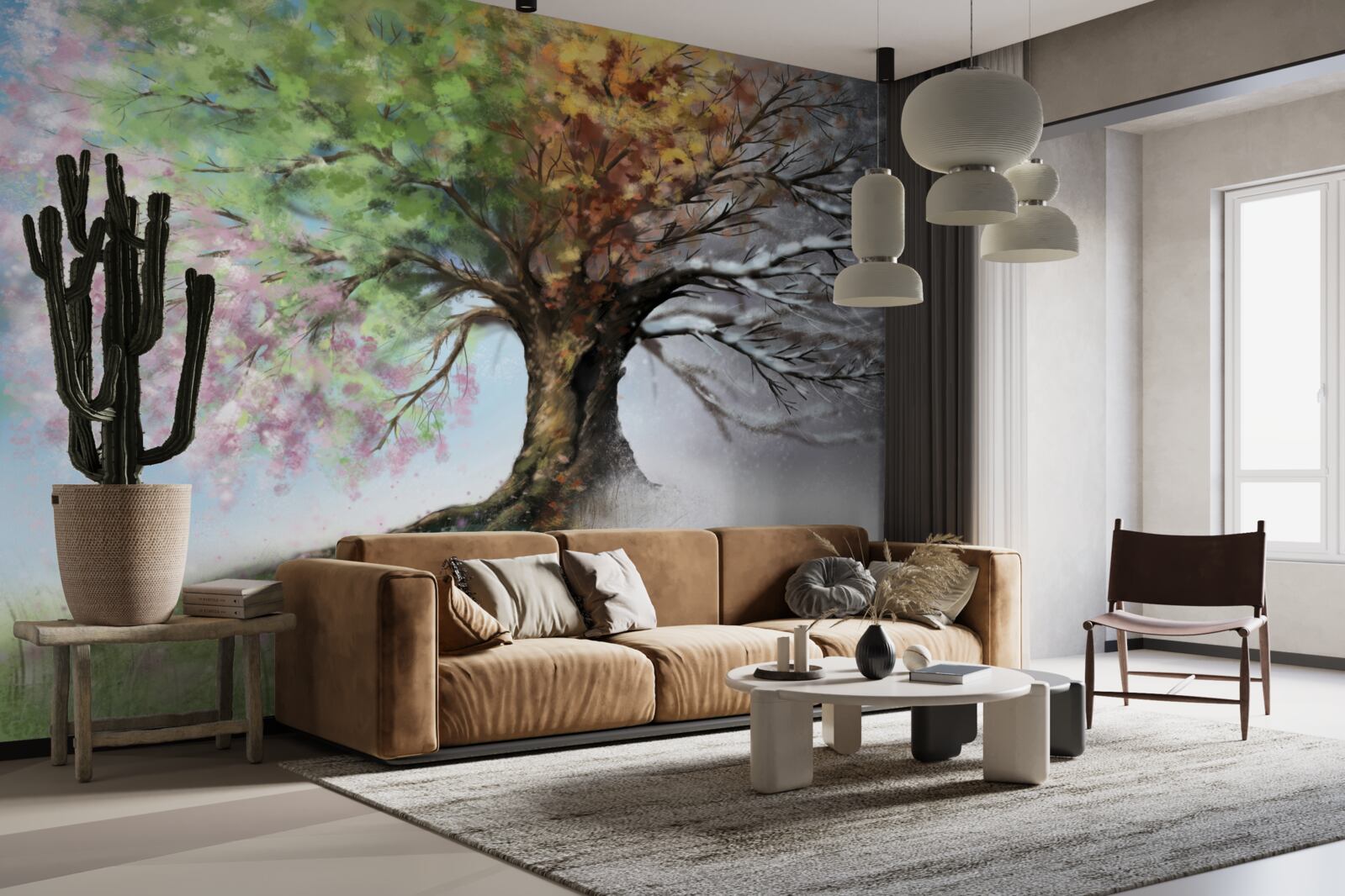 Fotobehang de boom vertegenwoordigt alle vier de seizoenen