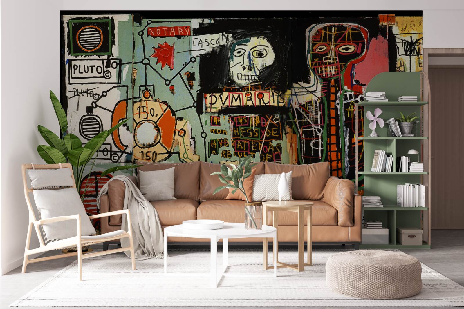 Fotobehang donkere schilderijen en muurbelettering