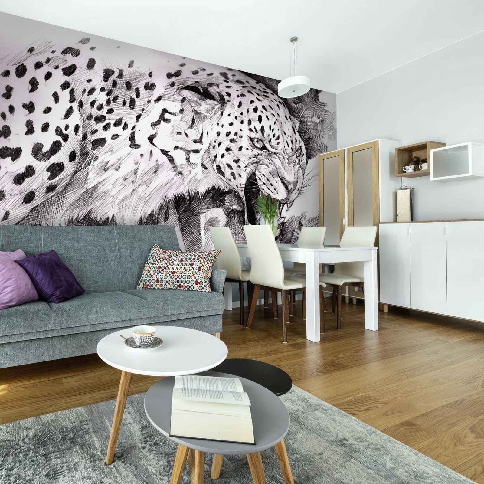 Fotobehang agressieve luipaard in zwart en wit