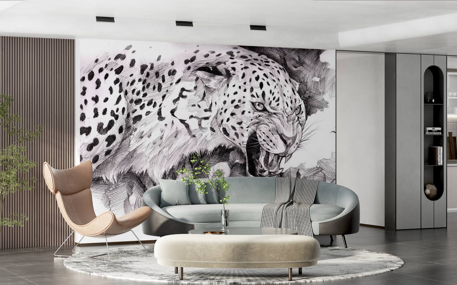 Fotobehang agressieve luipaard in zwart en wit