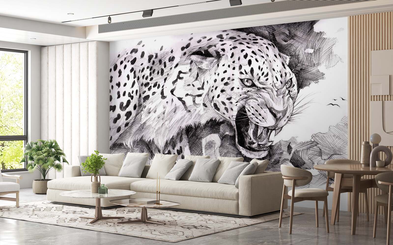 Fotobehang agressieve luipaard in zwart en wit