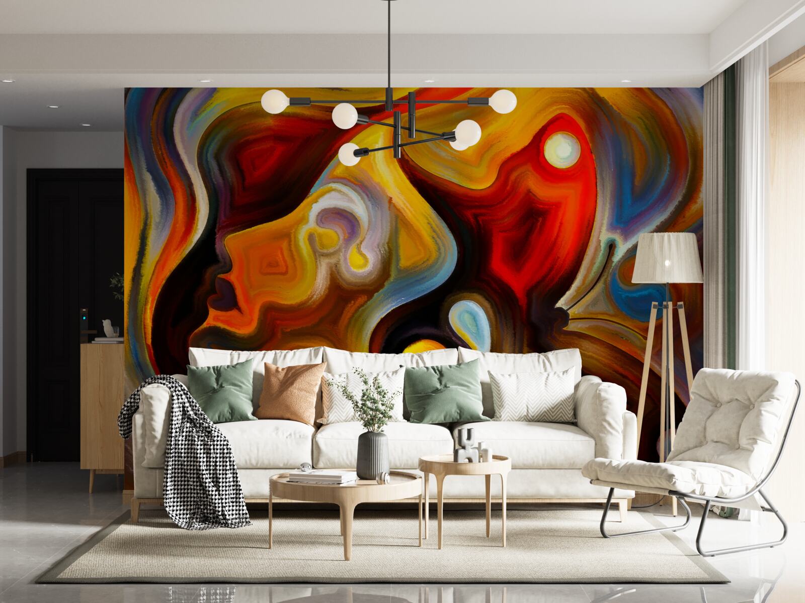 Fotobehang silhouet van een meisje en een vlinder in heldere kleuren