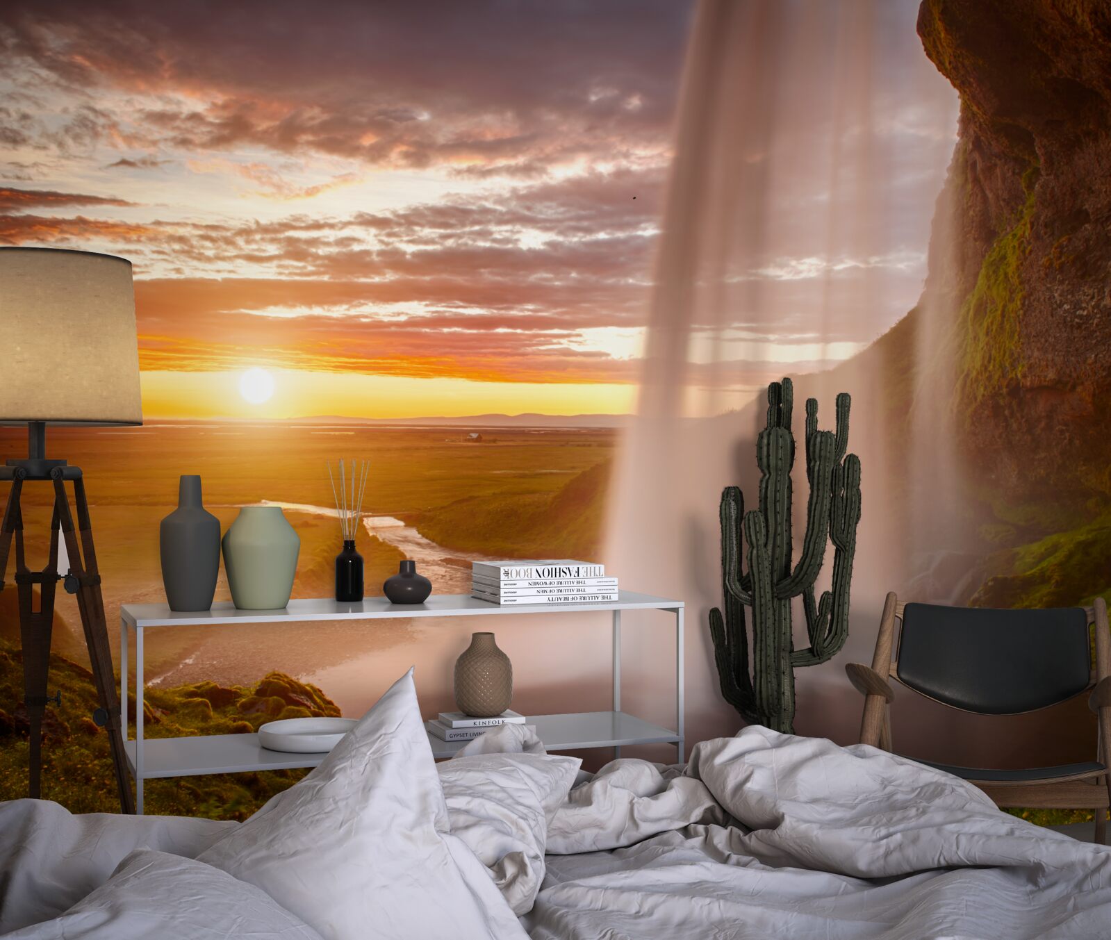 Fotobehang stromen water die van een waterval vallen